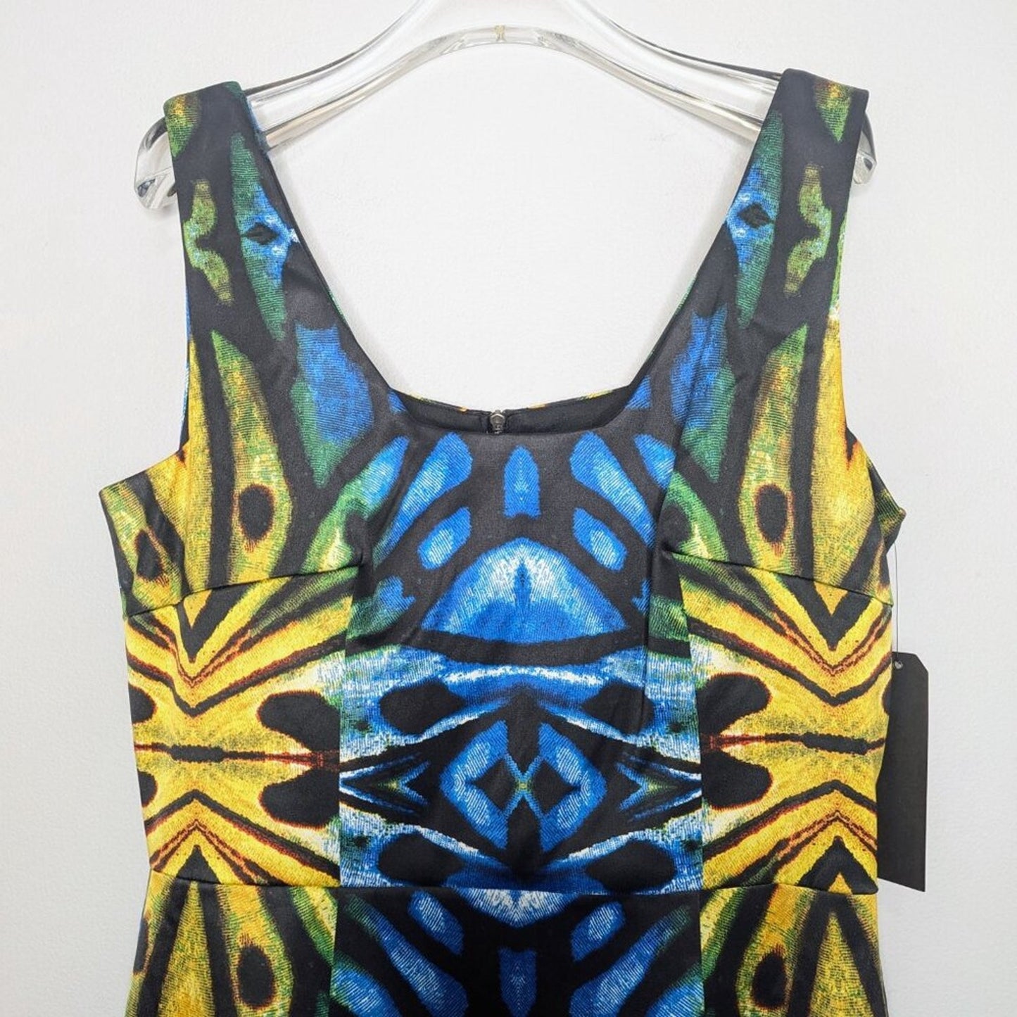 Miss Sixty Vintage Y2K Blue Yellow Abstract Print Mini Dress Sleeveless Size 14