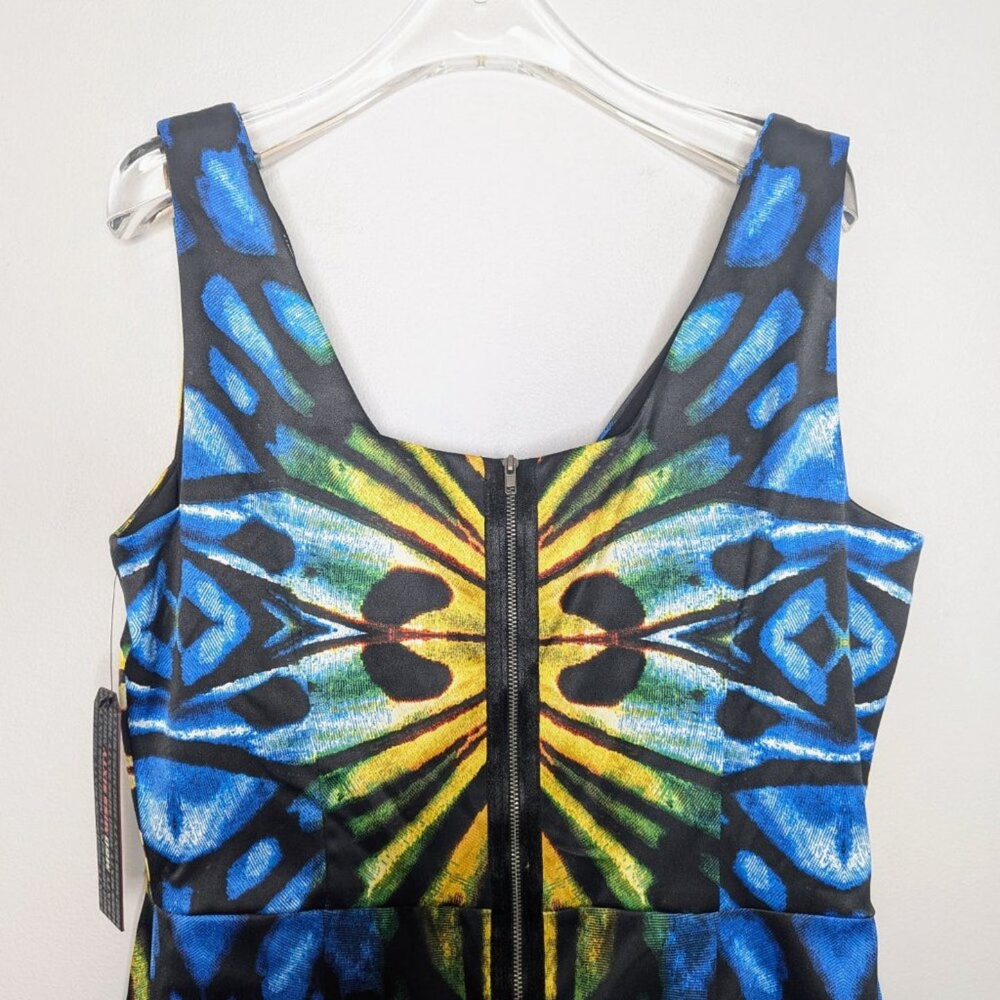Miss Sixty Vintage Y2K Blue Yellow Abstract Print Mini Dress Sleeveless Size 14