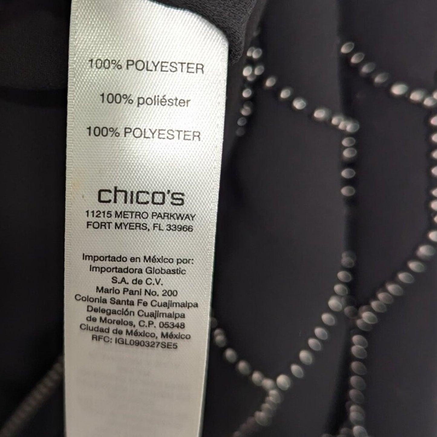 Chico's Black Long Sleeve Beaded Bomber Jacket Full Zip Round Neck NWT