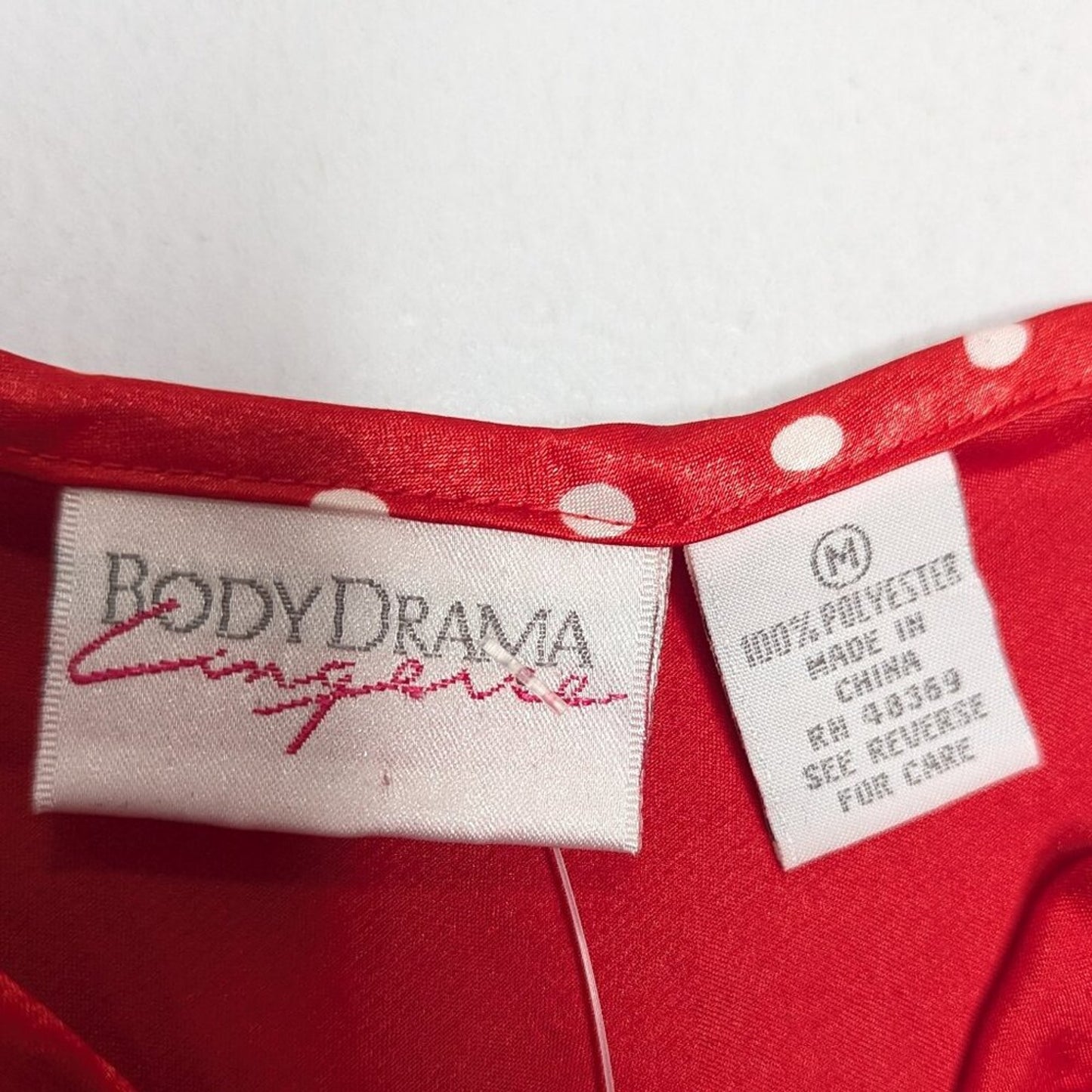 Body Drama Vintage 90's Red Satin Mini Slip Dress Polka Dot Collar Button Detail