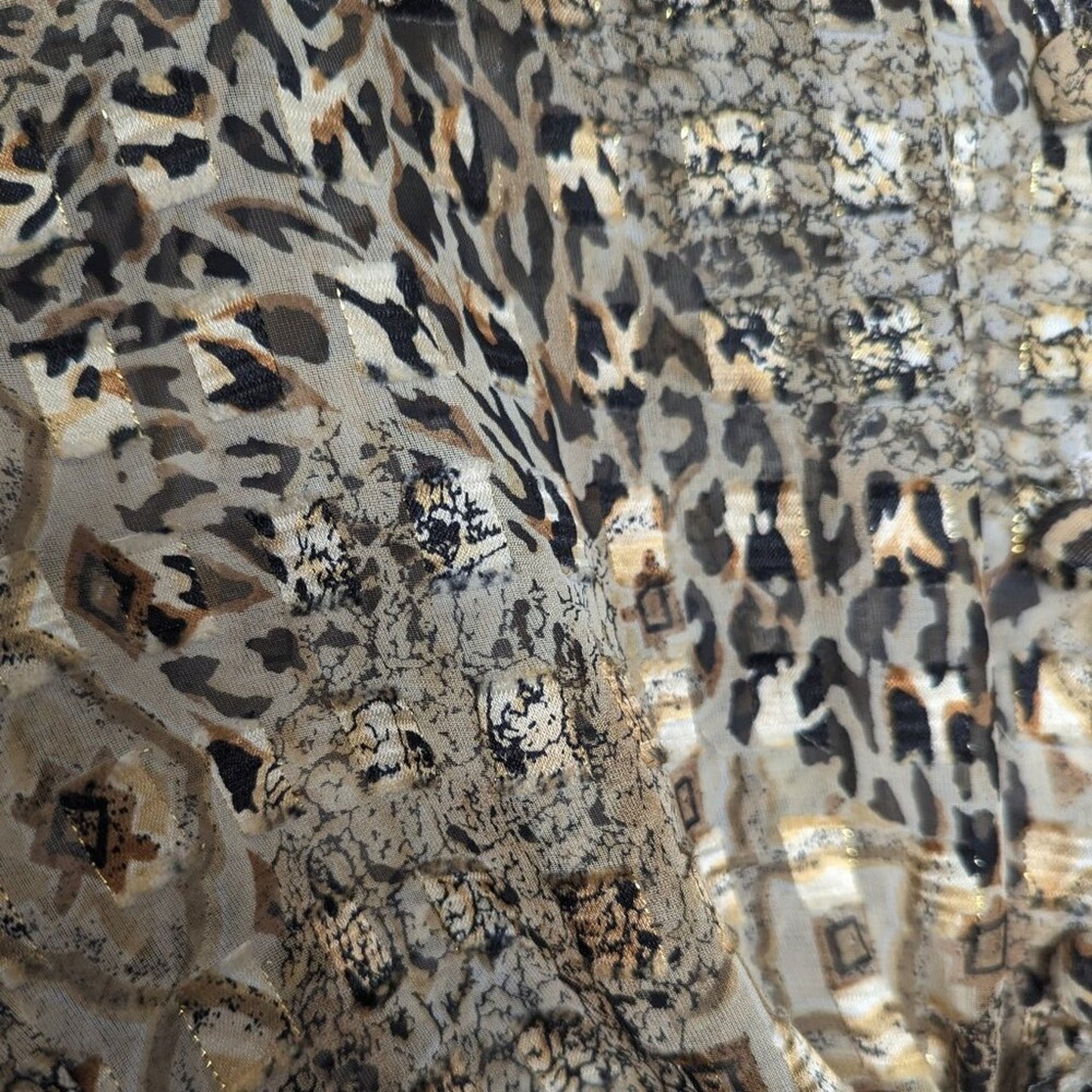 Vintage 90's Animal Print Long Sleeve Tie Front Shirt Collared Leopard Metallic