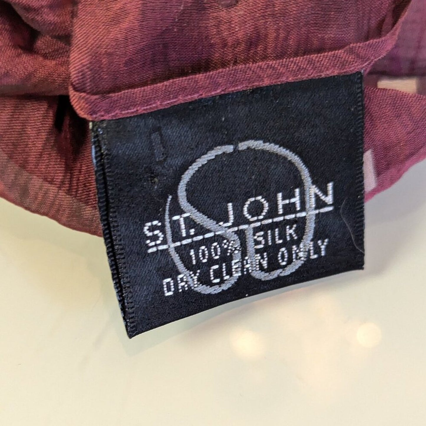St. John Vintage 90's Burgundy Sheer Silk Rectangular Scarf Sparkly Glitter