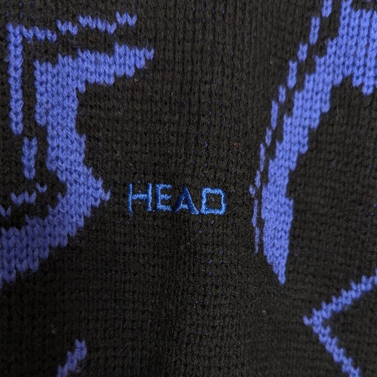 Head Sportswear Vintage 80's Black Blue Zig Zag Pattern Turtleneck Ski Sweater