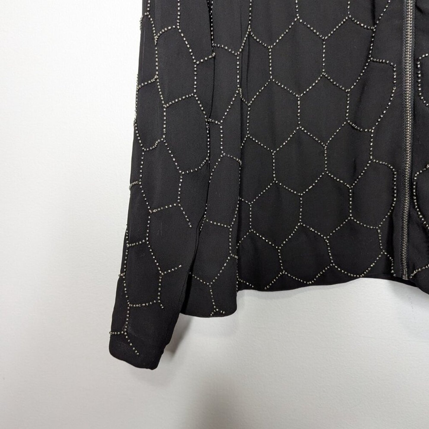Chico's Black Long Sleeve Beaded Bomber Jacket Full Zip Round Neck NWT