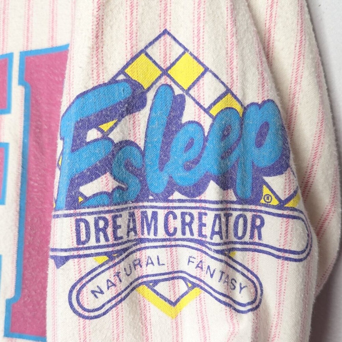 Esleep 90's Vintage Pink Baseball Jersey Flannel Sleep Shirt Graphic Print OS