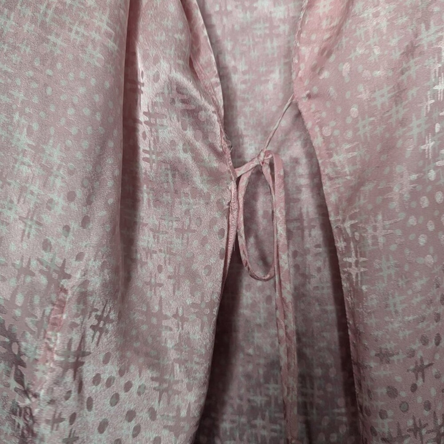 Christian Dior Vintage 80's Pastel Pink Satin Robe Polka Dot Hash Mark Print L