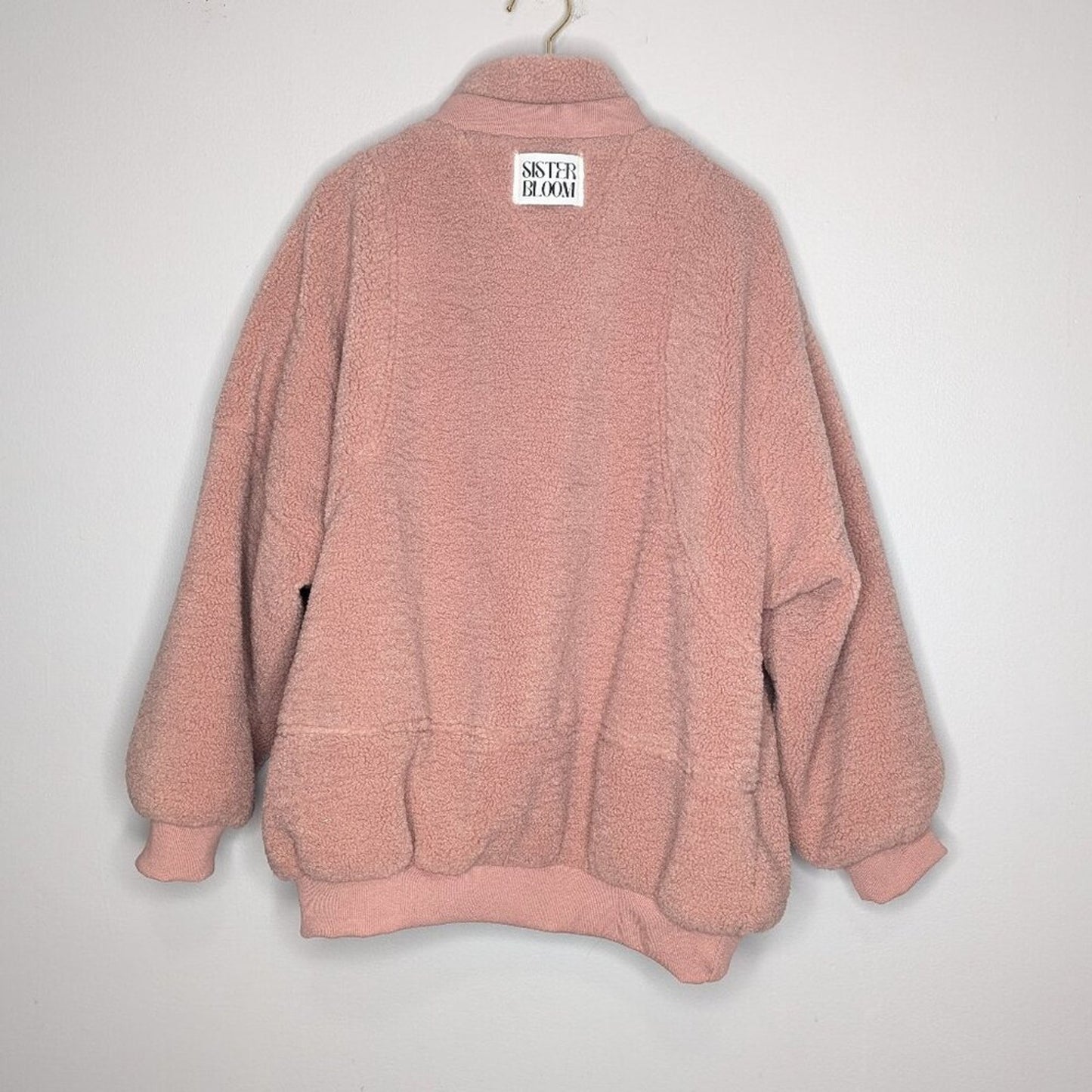 Sister Bloom Dusty Pink Thick Fleece Pullover Half Zip Pocket Long Sleeve L NWT