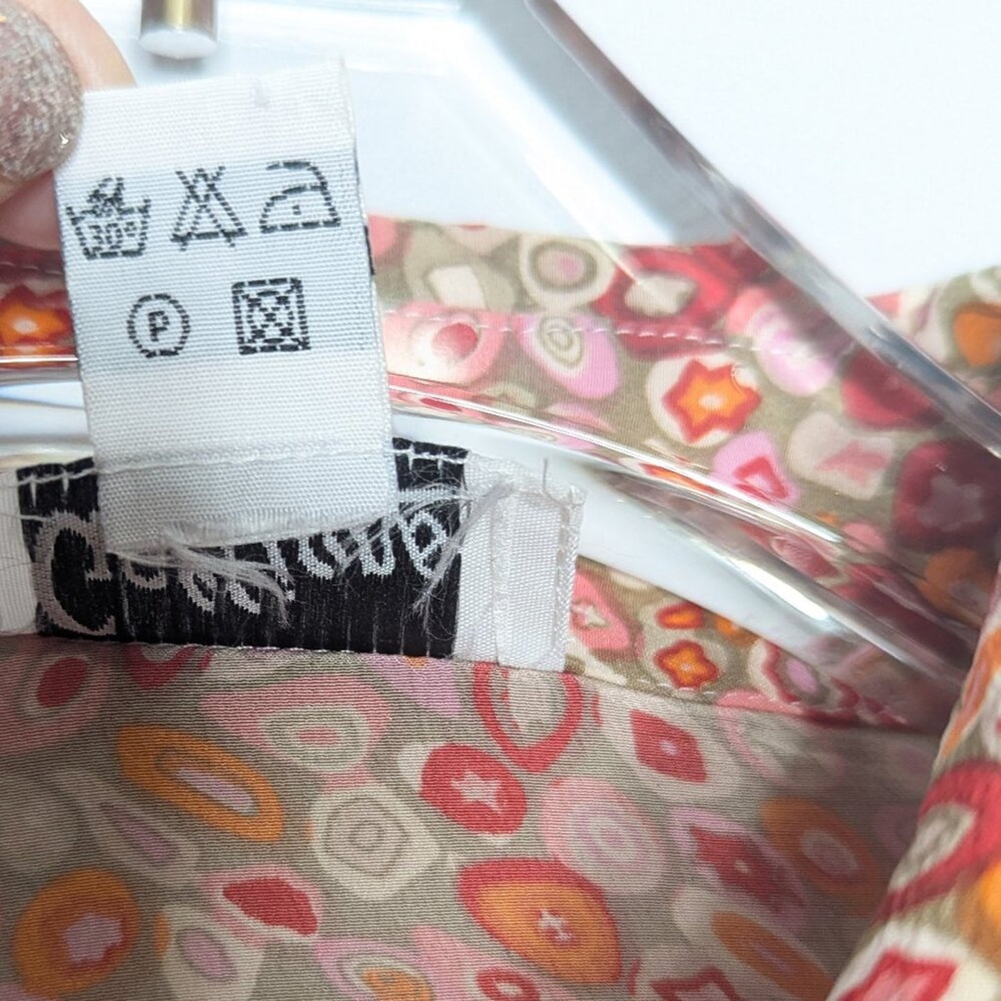 Galliano Vintage Orange Pink Floral Pattern Silk Shirt Long Sleeve Collard S