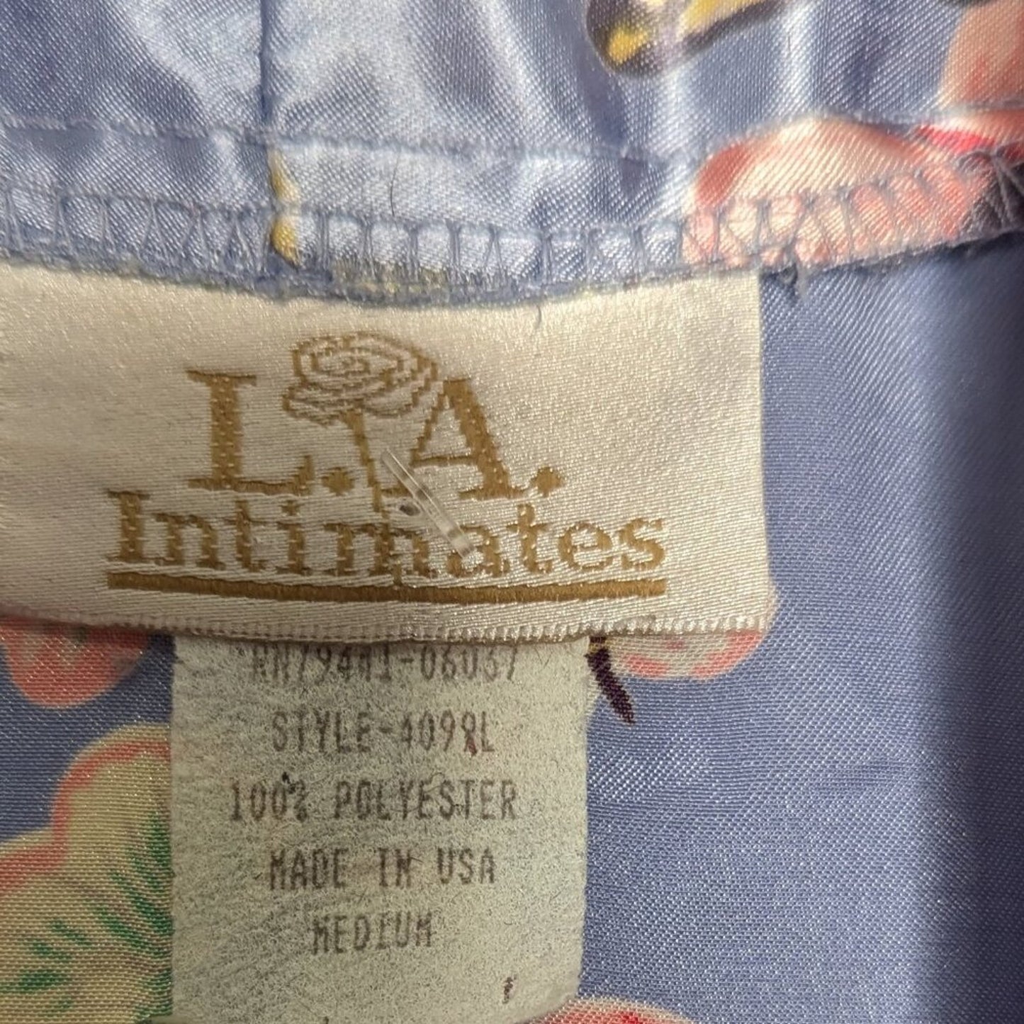 Vintage 90's Blue Satin Butterfly Pattern Tie Waist Robe Pastel Long Sleeve M