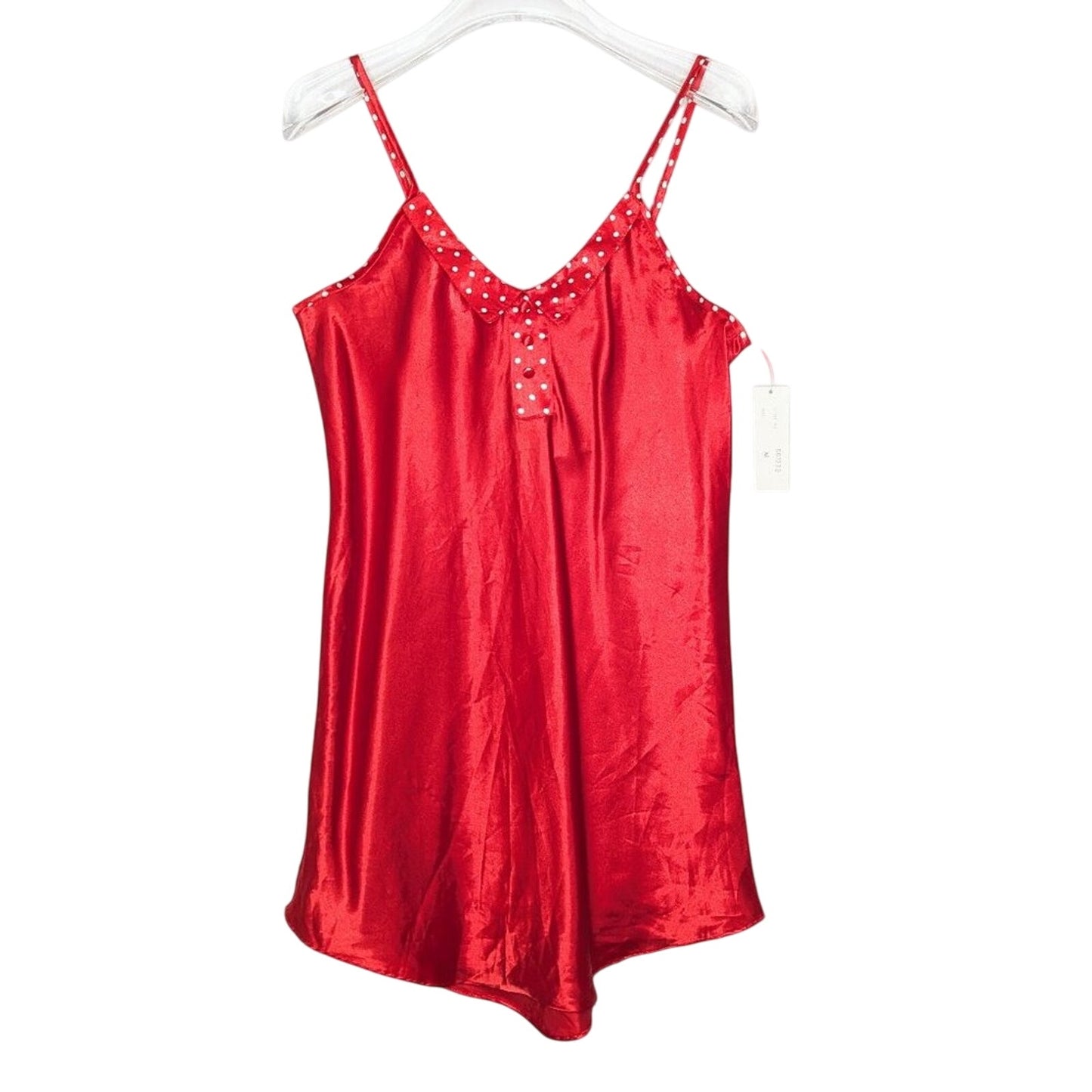Body Drama Vintage 90's Red Satin Mini Slip Dress Polka Dot Collar Button Detail