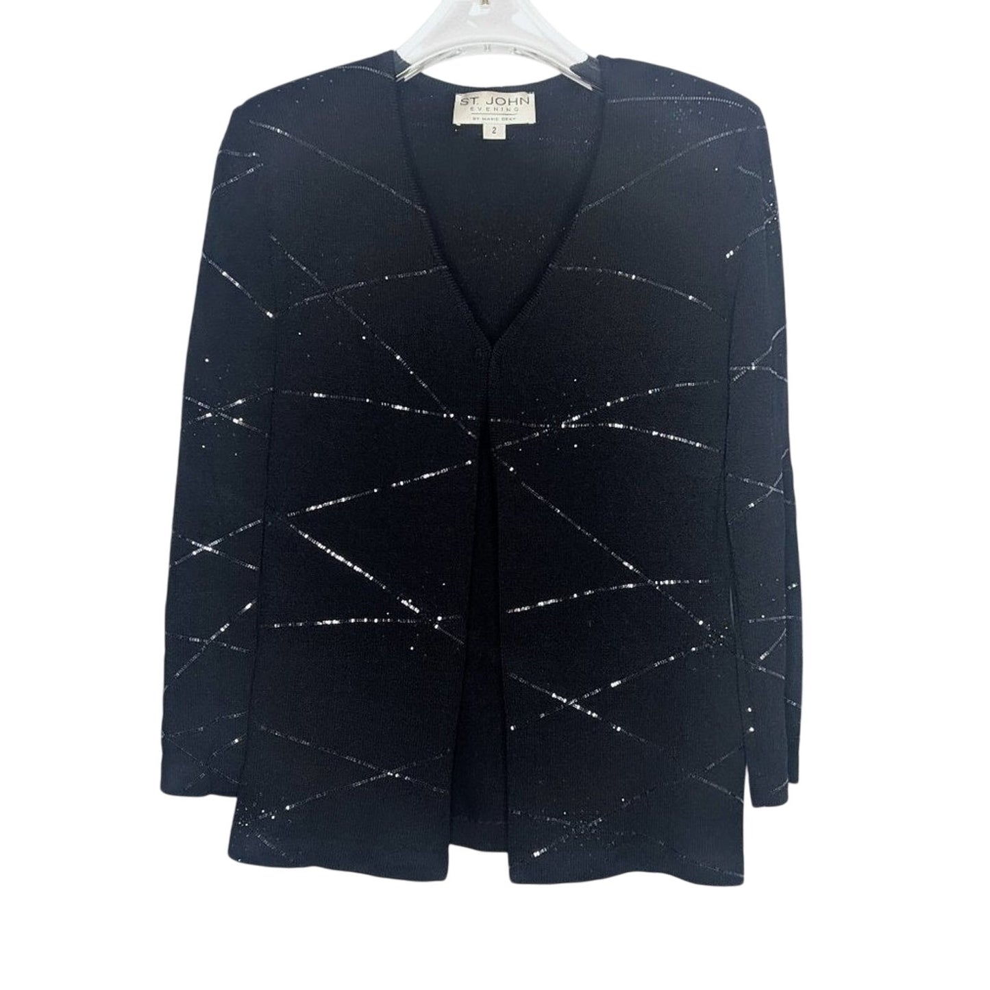 St. John Evening Vintage Black Starburst Sparkle Cardigan Long Sleeve V-Neck 2