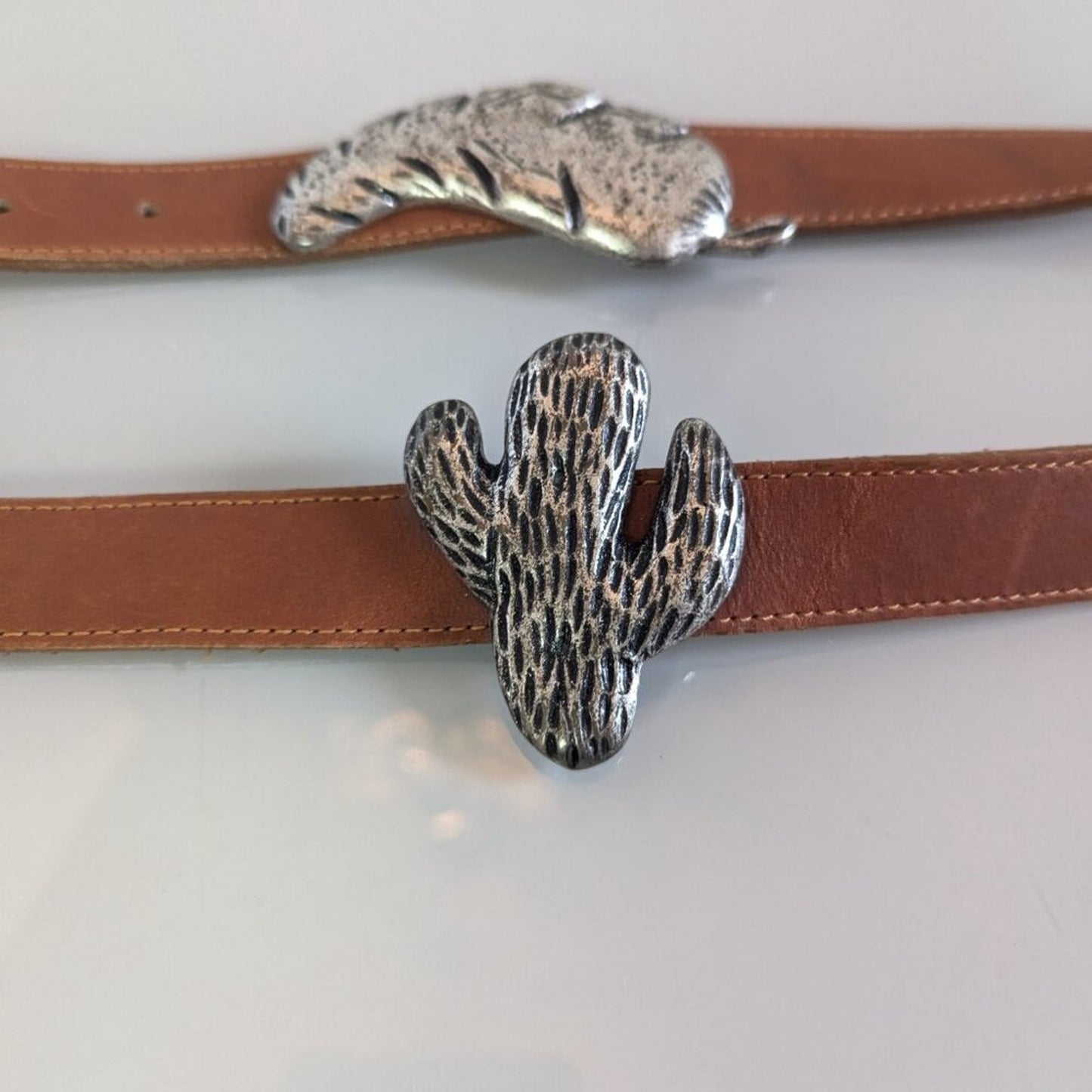 Guess Vintage 90's Brown Leather Belt Metal Cactus Snake Chili Pepper Accents