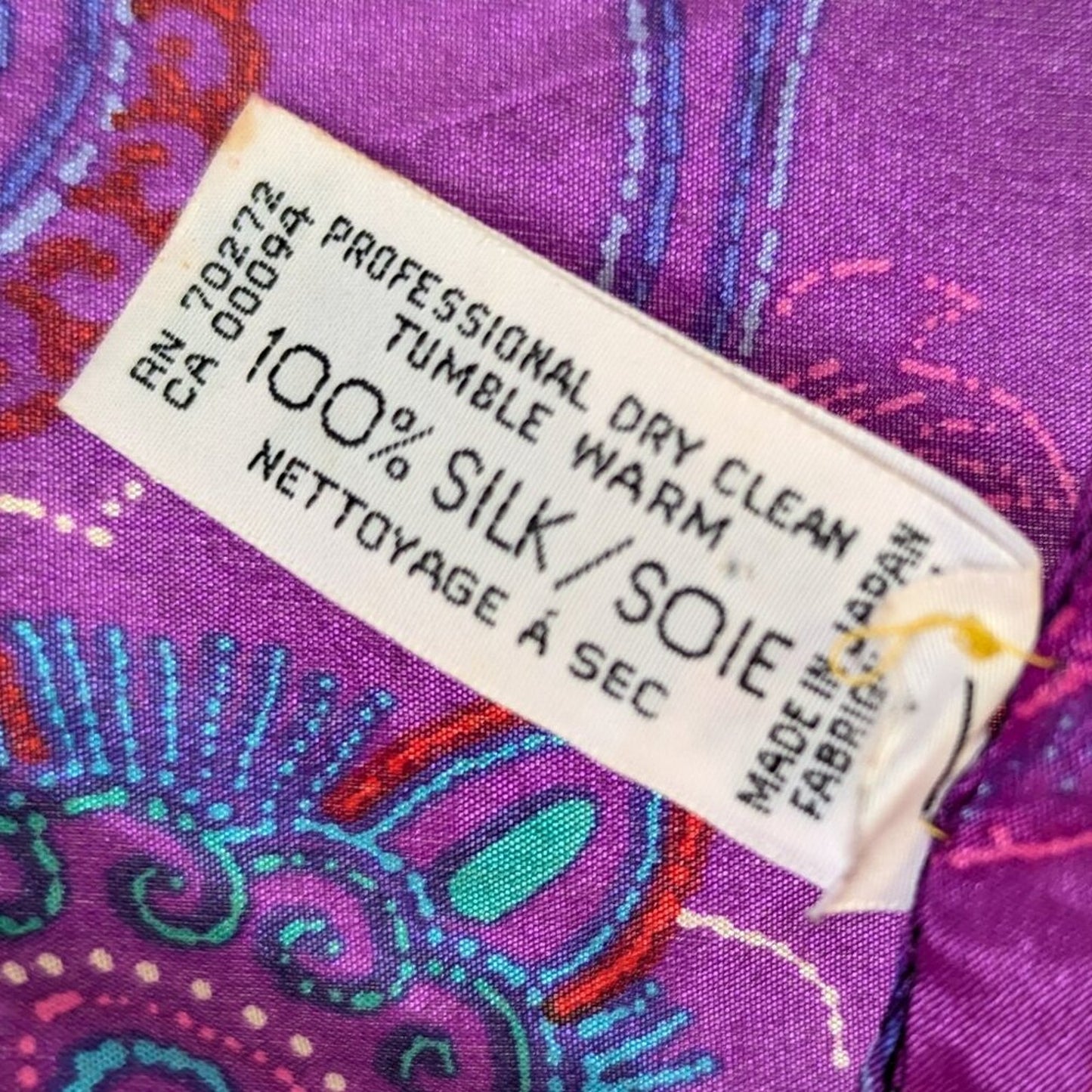 Liz Claiborne Vintage 80's Purple Red Silk Floral Square Scarf Made in Japan