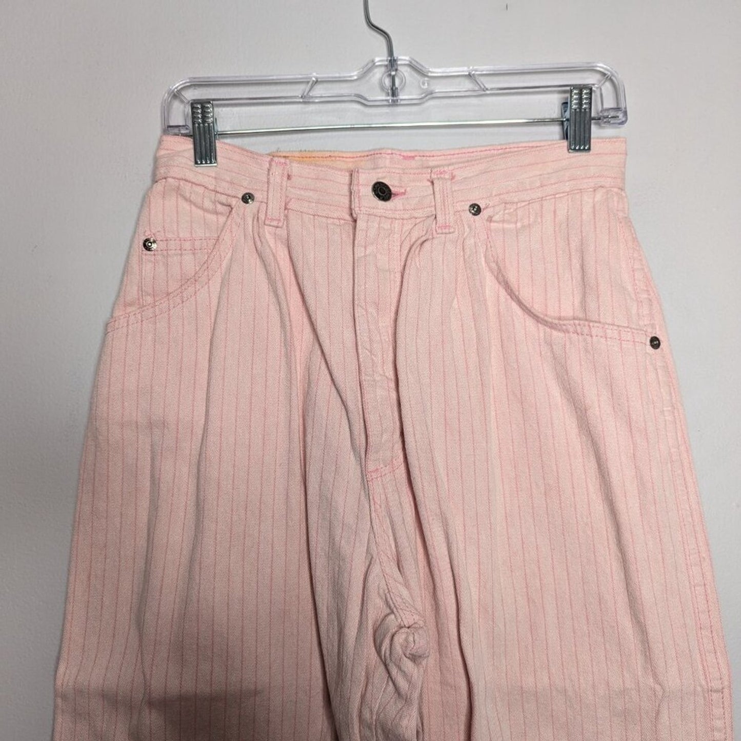 Vintage Denver 80's Pink Pin Stripe Jeans Pleated Front High Waist Cotton Size 6