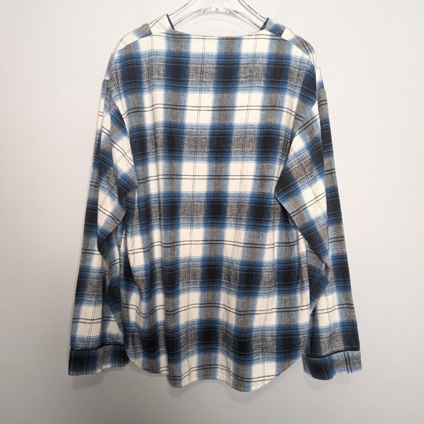 Vintage Blue Plaid Esleep 90's Baseball Jersey Flannel Sleep Shirt Long Sleeve