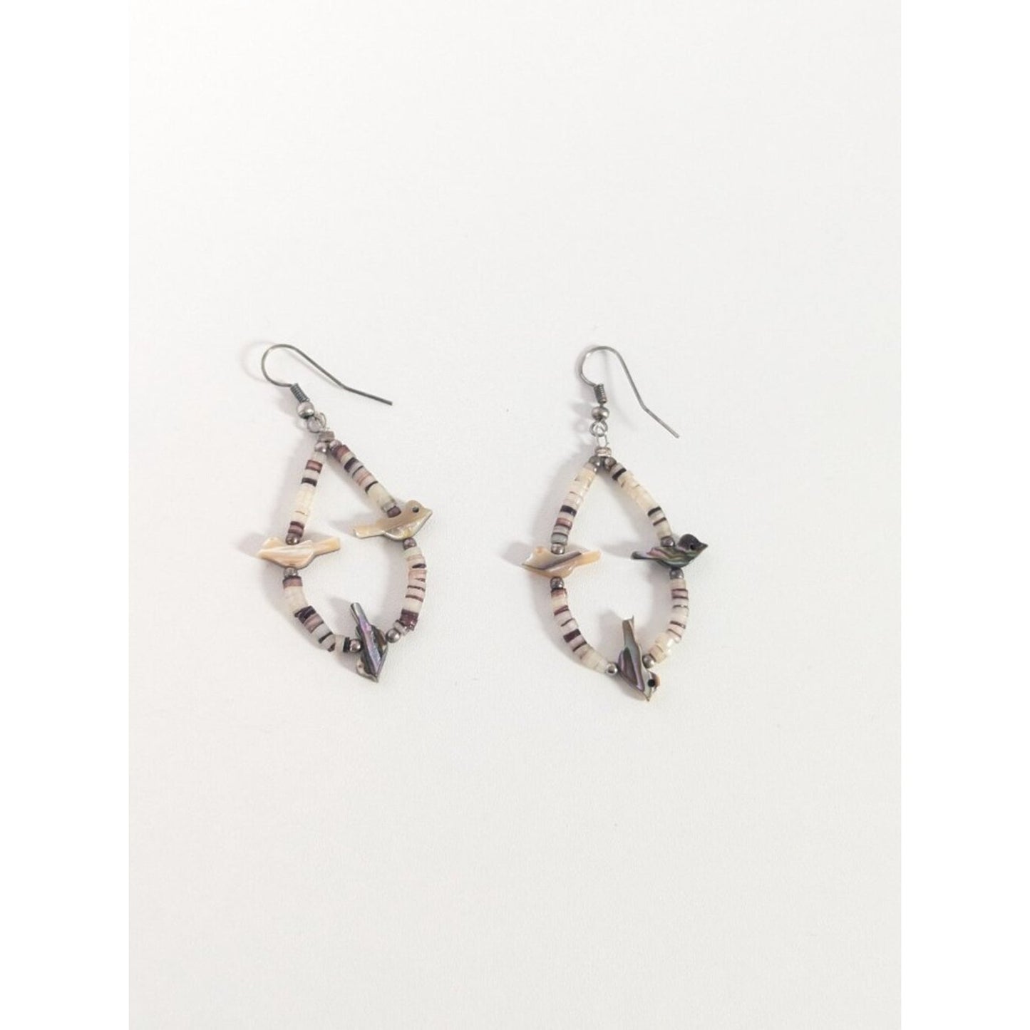 Vintage Zuni-Style Native American Fetish Dangle Earrings Carved Birds