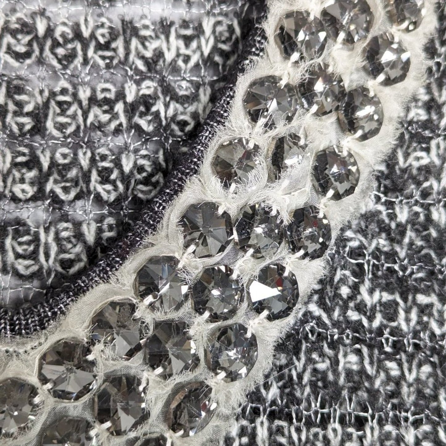 Save The Queen Gray V-Neck Sweater Clear Octagon Crystals Long Sleeve Size M