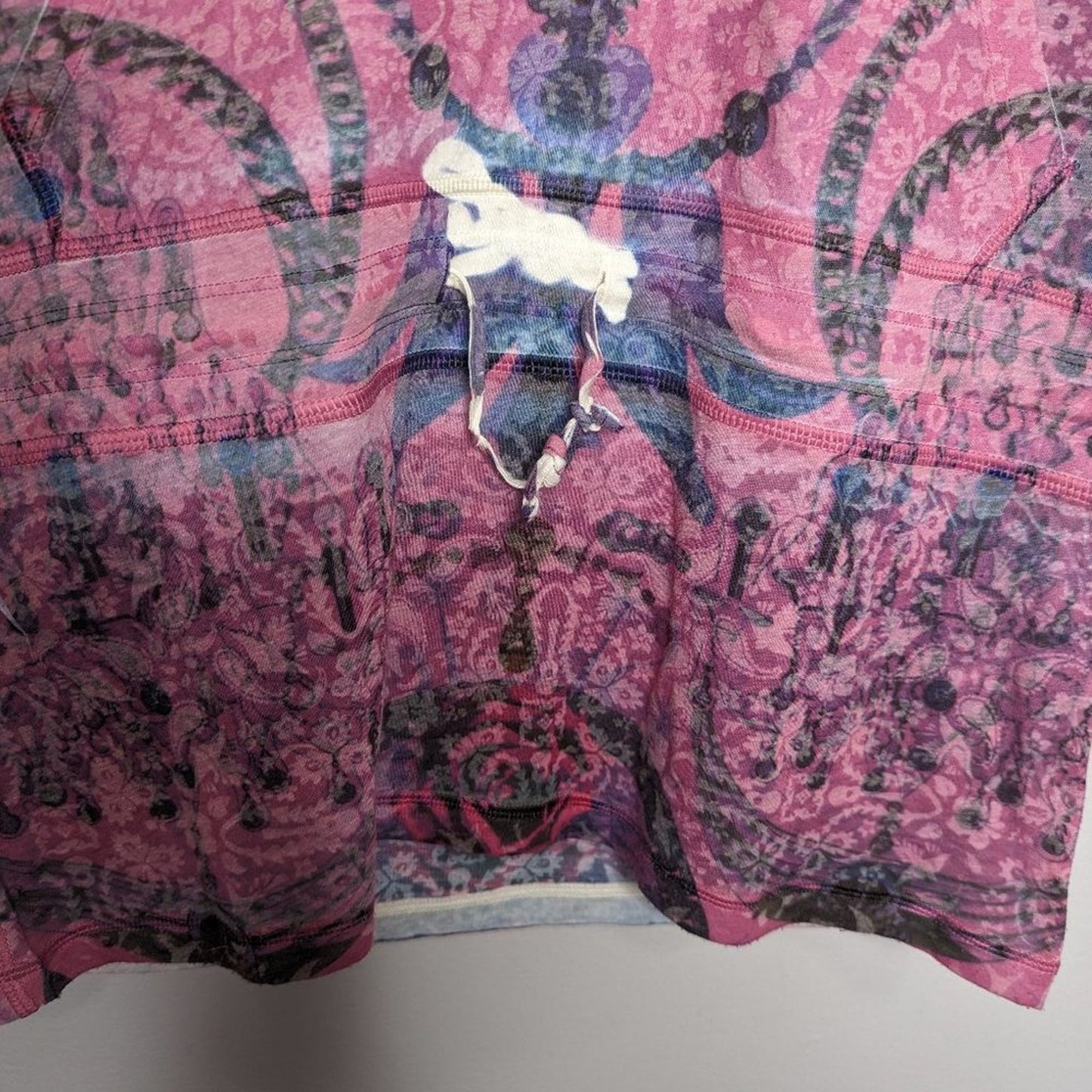 Custo Barcelona Pink Hooded T-Shirt Paisley Floral Print Drawstring Waist
