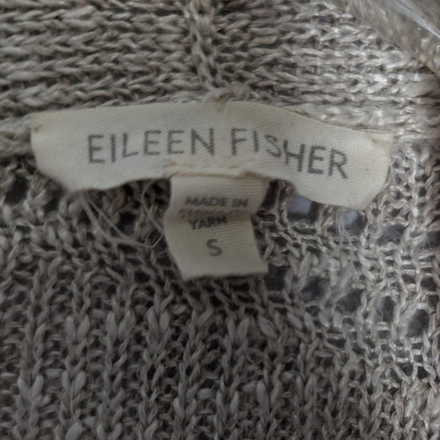 Eileen Fisher Taupe Linen Blend Short Sleeve Open Front Knit Cardigan Size S