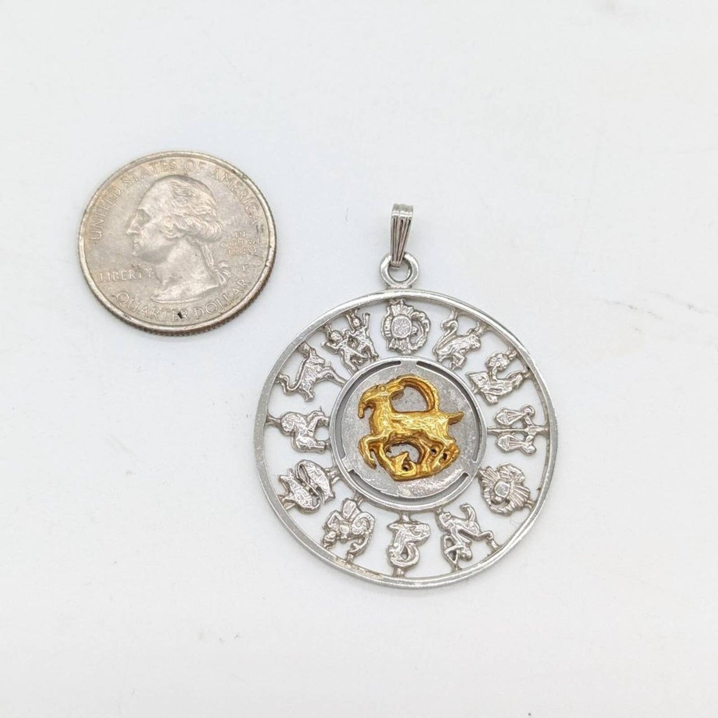 Vintage Sterling Silver Signs Of The Zodiac Pendant Featuring Aries Ram