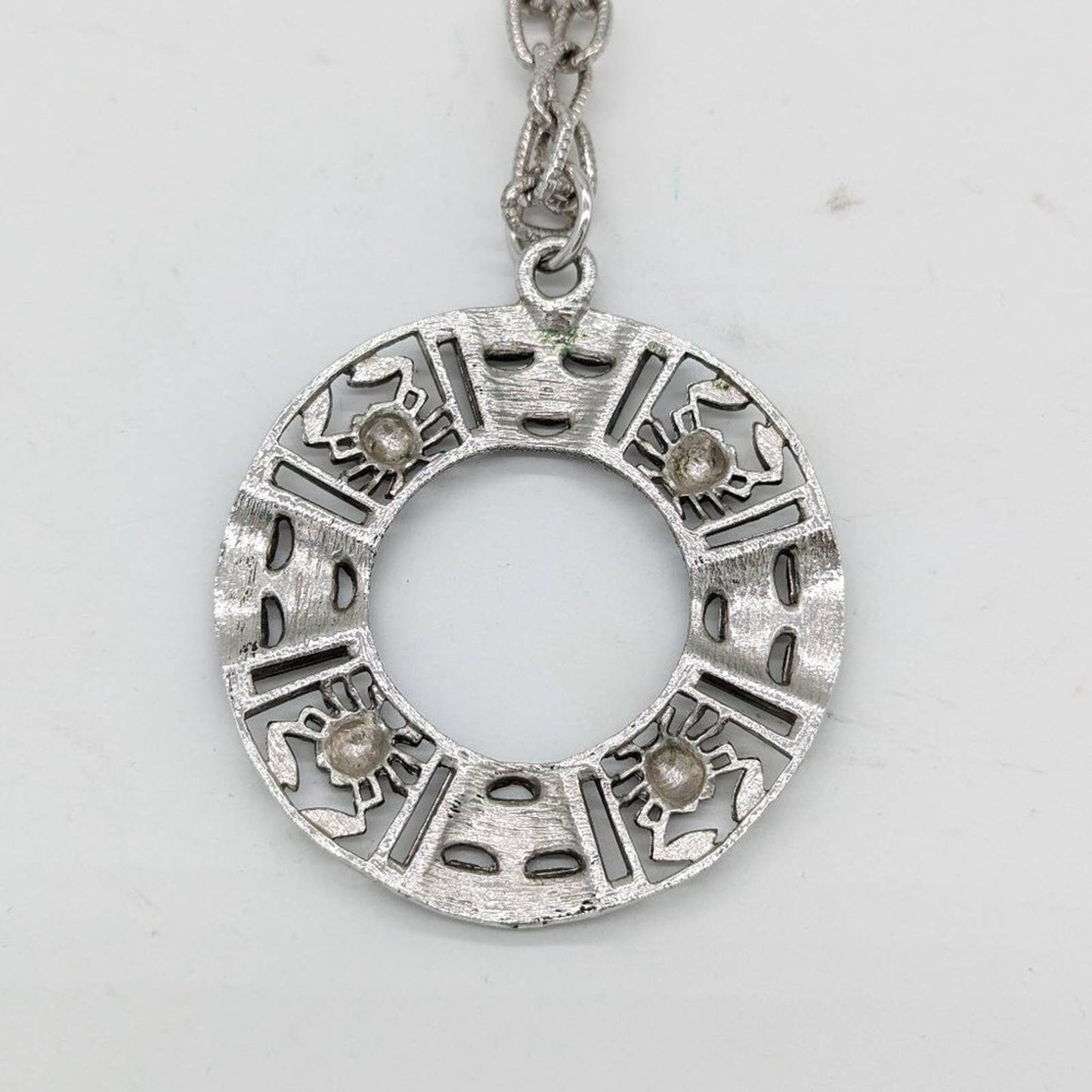 Sarah Coventry Vintage 1960s Cancer Zodiac Pendant Necklace Silver Adjustable