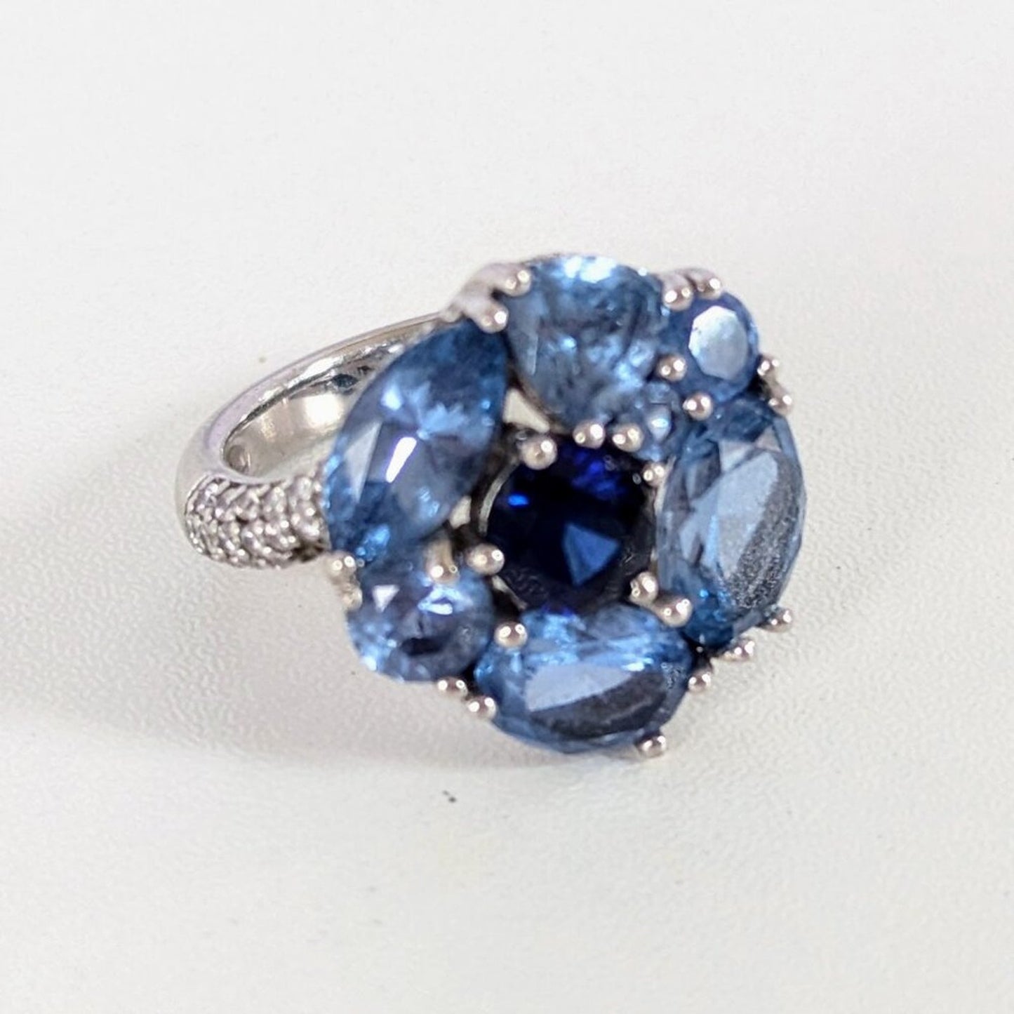 Jean Dousset Sterling Silver 925 Blue Topaz Flower Cocktail Ring Size 8