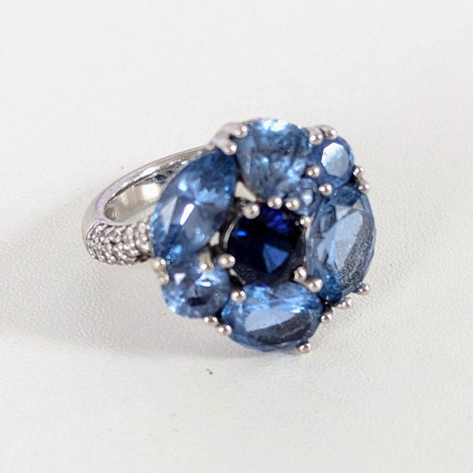 Jean Dousset Sterling Silver 925 Blue Topaz Flower Cocktail Ring Size 8