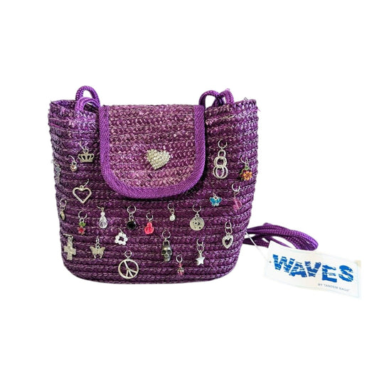 Vintage Purple Woven Straw Crossbody Bag Upcycled Jewelry Charms Deadstock