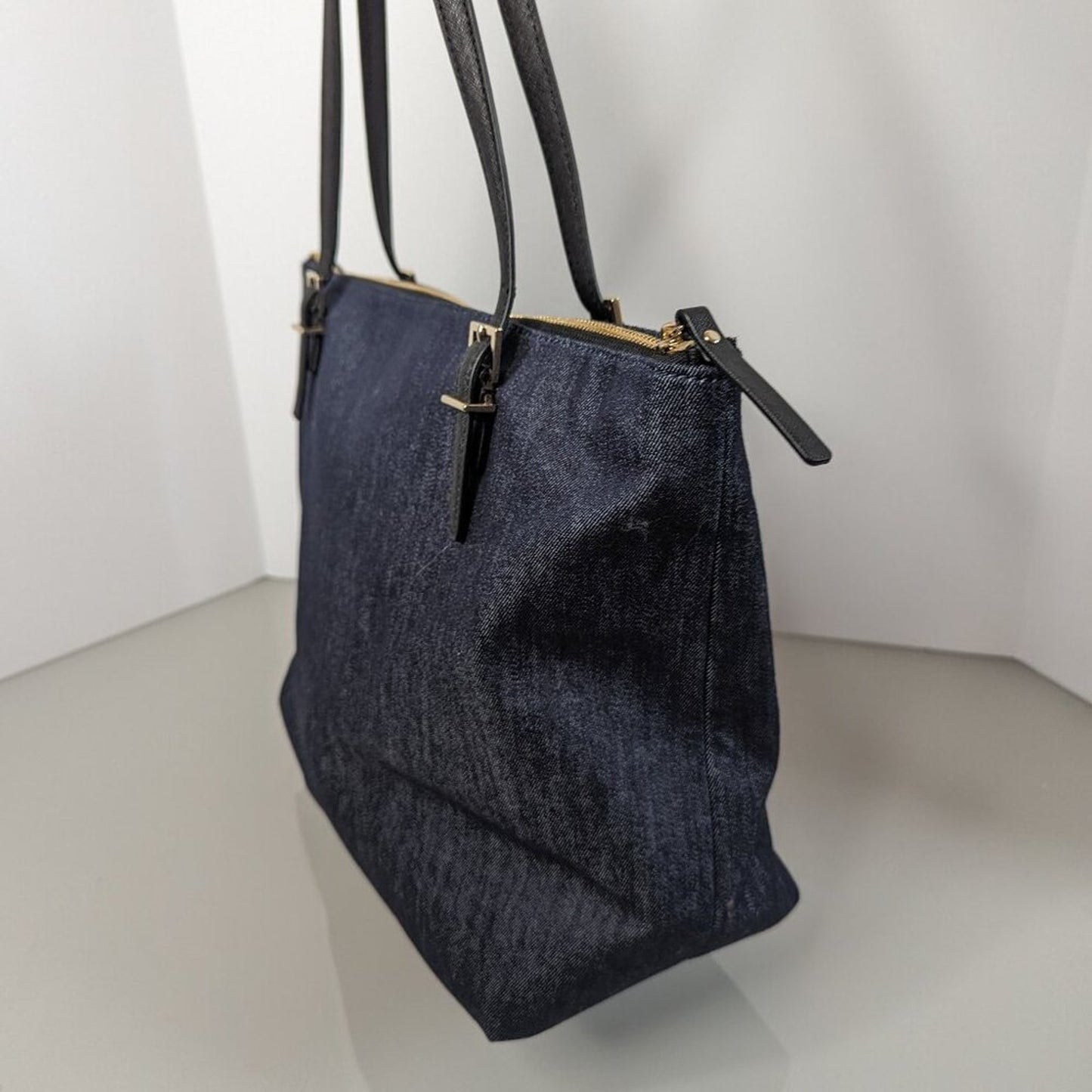 Kate Spade Blue Cameron Street Embellished Denim Maya Tote Pearls Beads Sequins