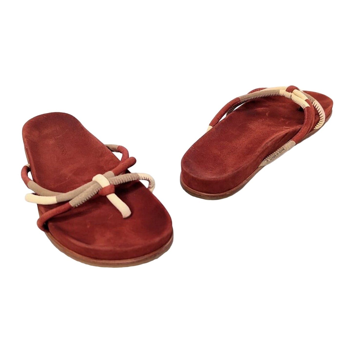 Ulla Johnson Tan Rust Color Adria Tricolor Suede Thong Sandals Knot Detail