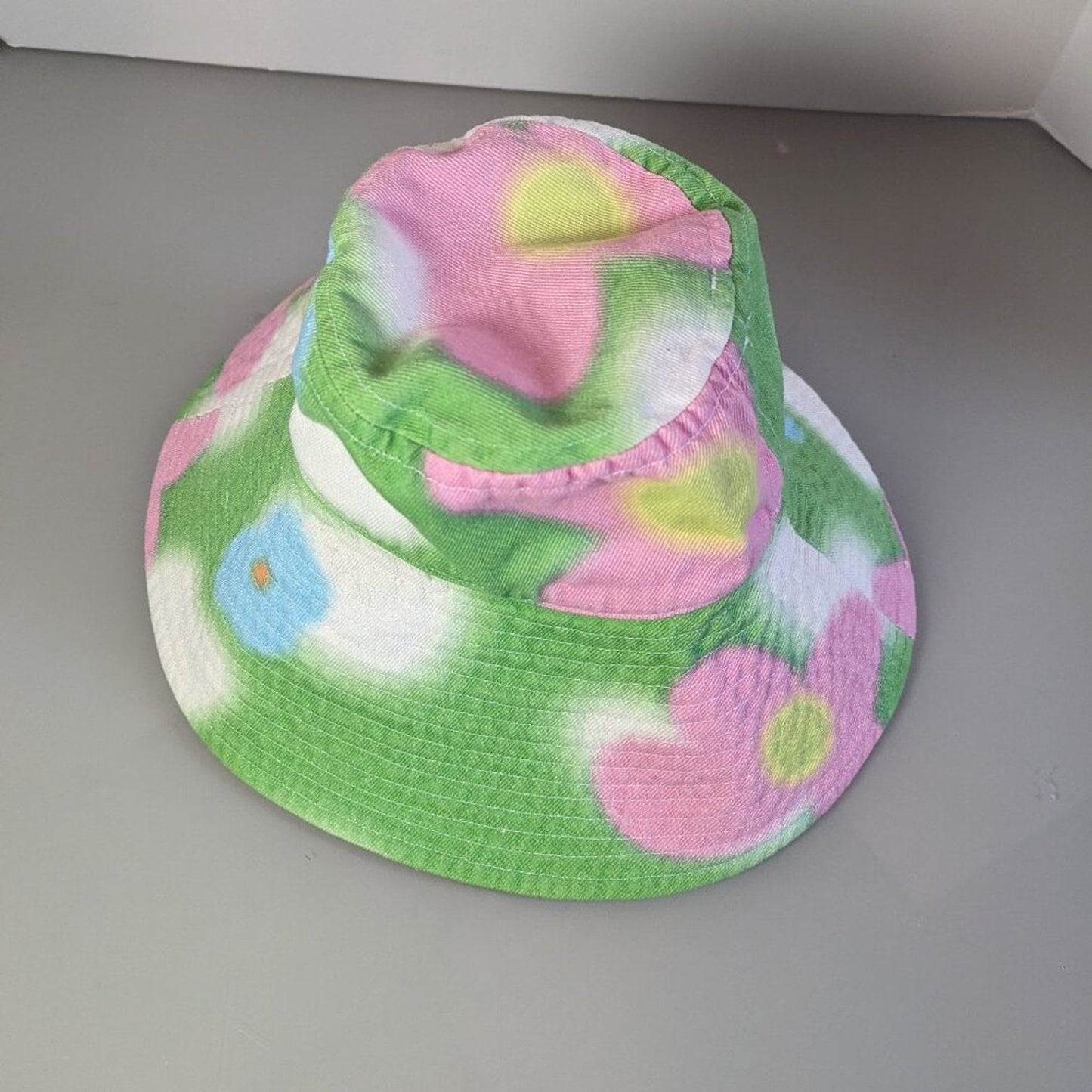 Dolls Kill NGOrder Green Pink Flower Sky Print Denim Fisherman Hat Wide Brim NWT