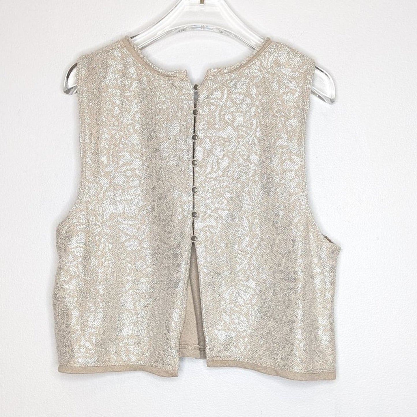 Free People Silver Metallic Sleeveless Cropped Tank Top Split Button Back Size S