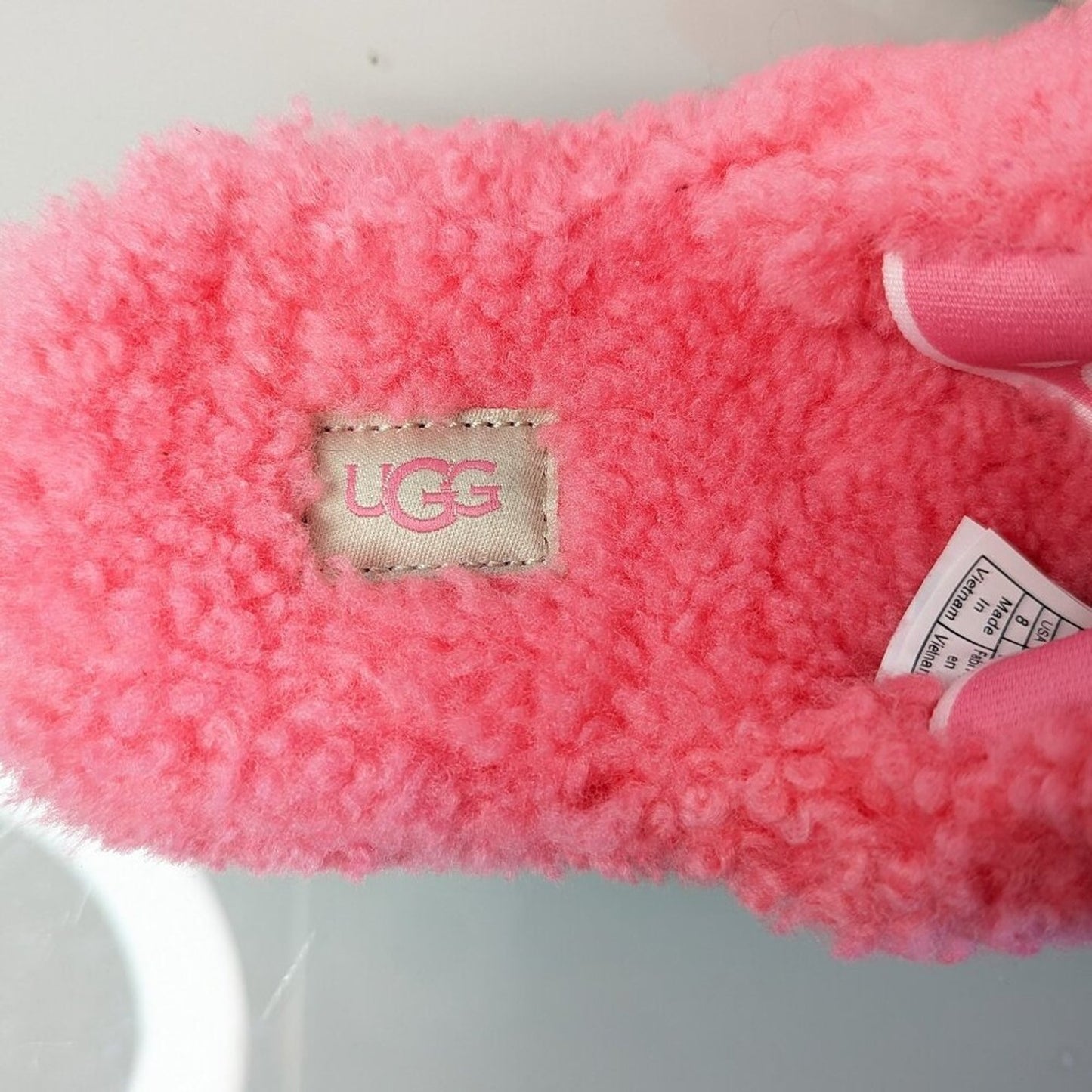 Ugg Pink Rose Oh Fluffita Slingback Sandals Logo Strap Shearling Platform 8 NWOT