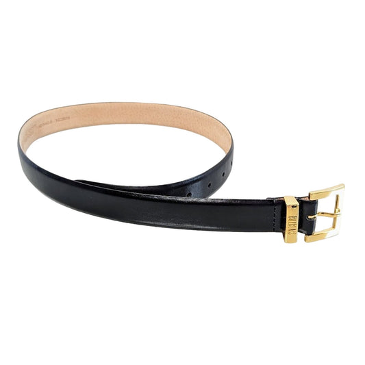 Bill Blass Vintage Black Leather Belt Gold Hardware Adjustable Medium