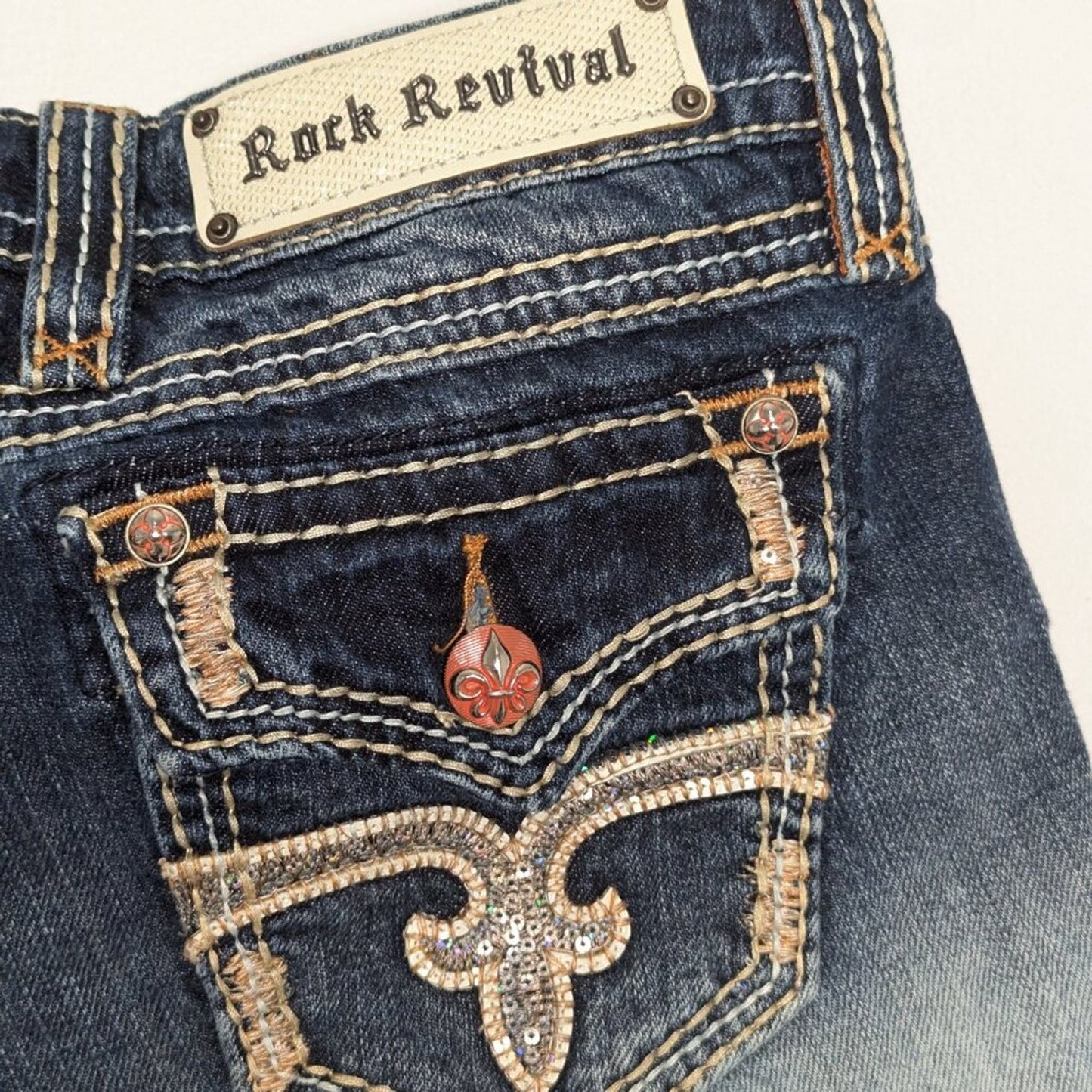 Rock Revival Angie Shorts Ombre Blue Denim Cutoff Shorts Embroidered Sequins 27