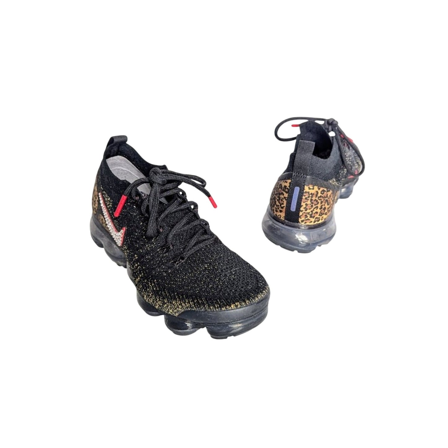 Nike Air VaporMax Flyknit 2 Black Cheetah Print Size 7.5 Custom Rhinestone Logo