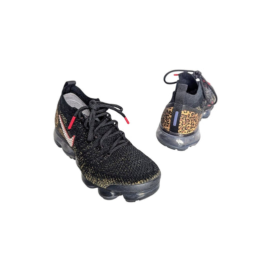 Nike Air VaporMax Flyknit 2 Black Cheetah Print Size 7.5 Custom Rhinestone Logo