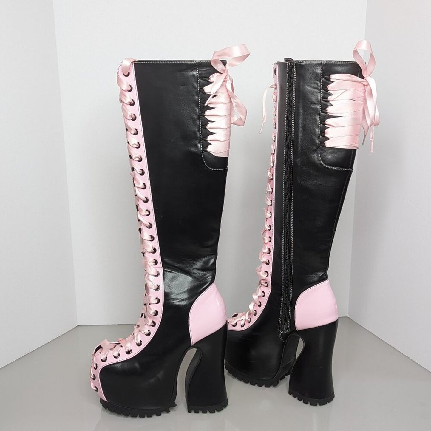 Dolls Kill Current Mood Black Pink Made For Walking Lace Up Platform Chunky Boot