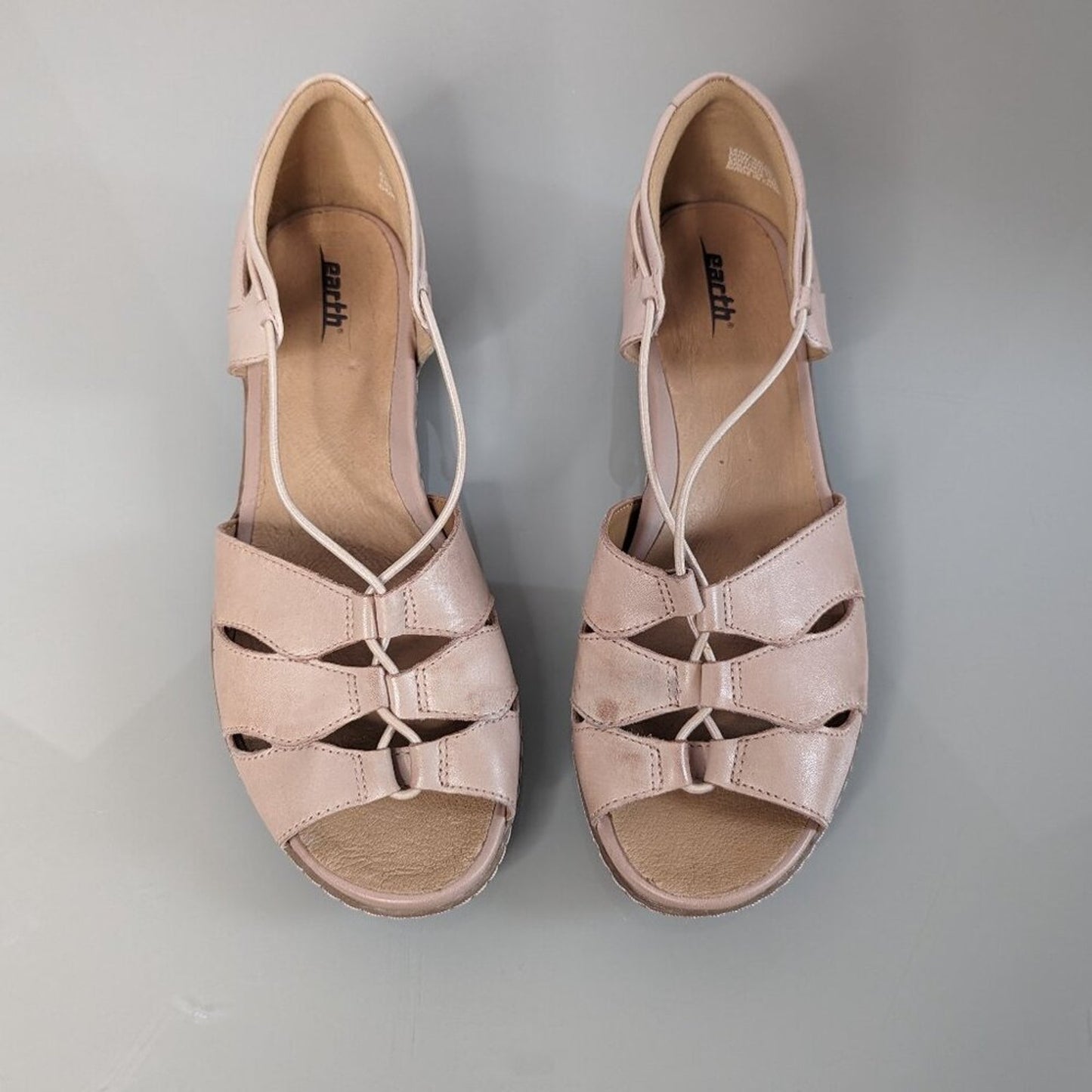 Earth Aloha Blush Pink Leather Open Toe Sandals Flat Strappy Slip On Size 10