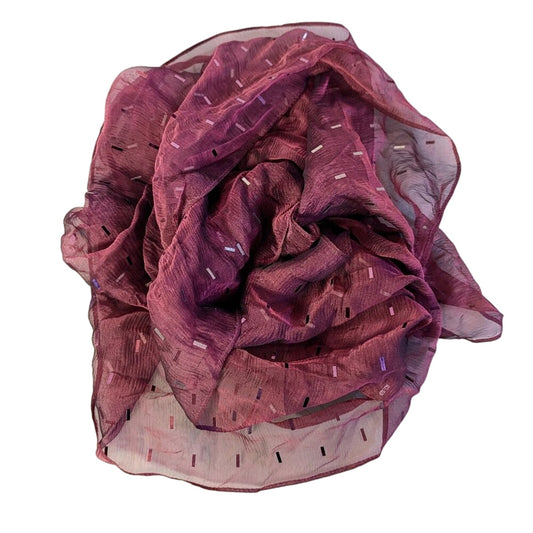 St. John Vintage 90's Burgundy Sheer Silk Rectangular Scarf Sparkly Glitter