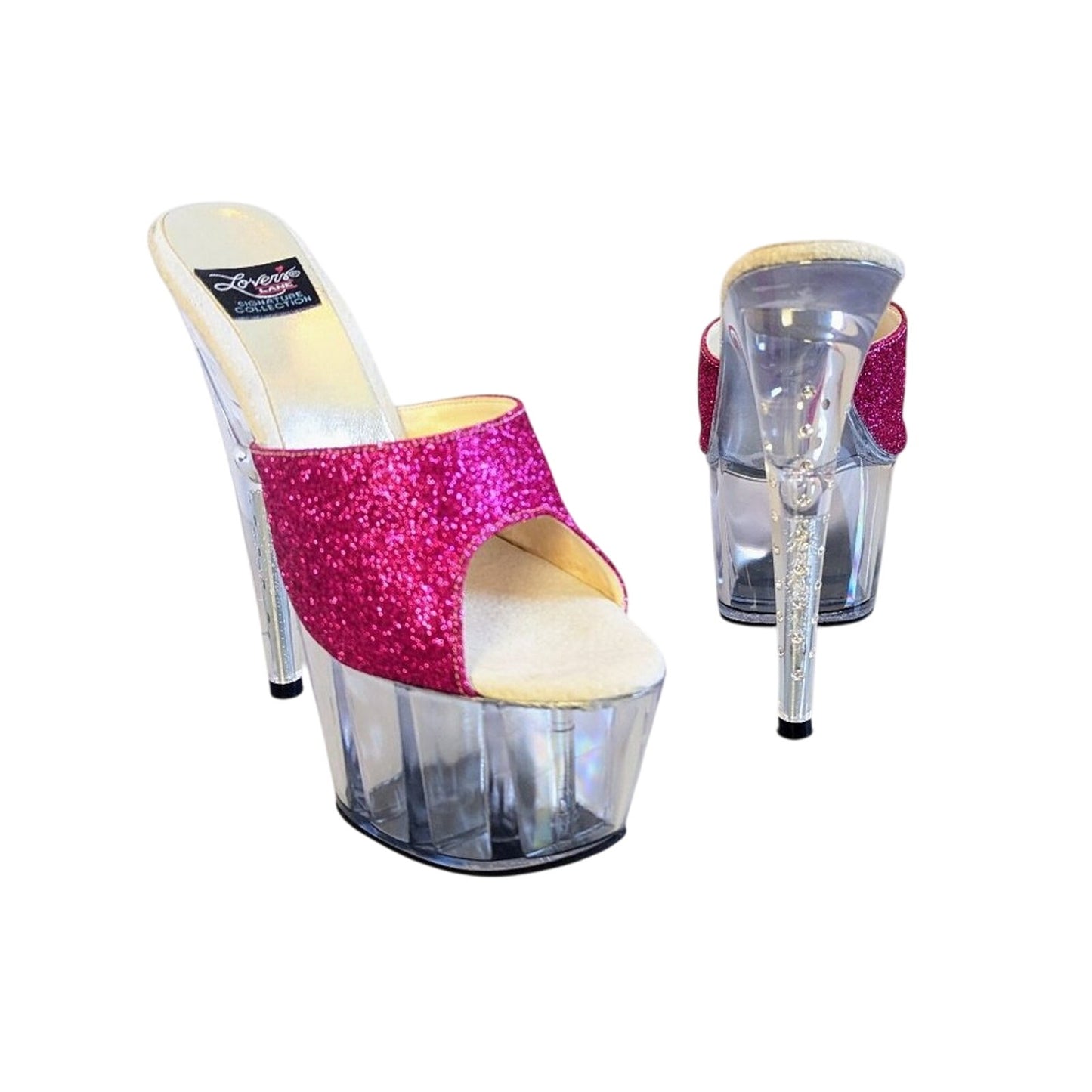 Y2K Lover's Lane Signature Collection Pink Glitter Stiletto Heels Clear Platform