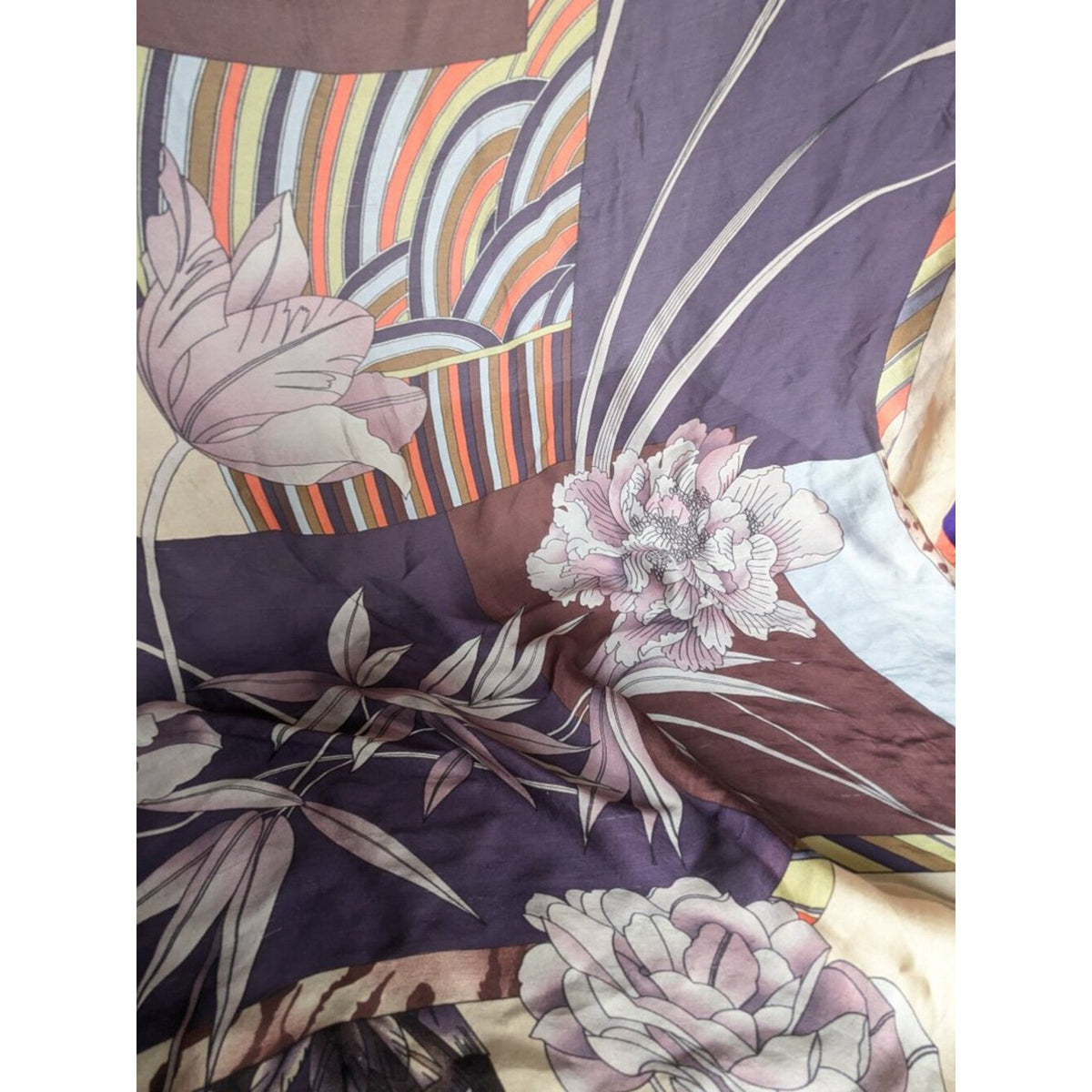Vintage Leonard Paris Floral & Geometric 53 in Large Silk Square Scarf