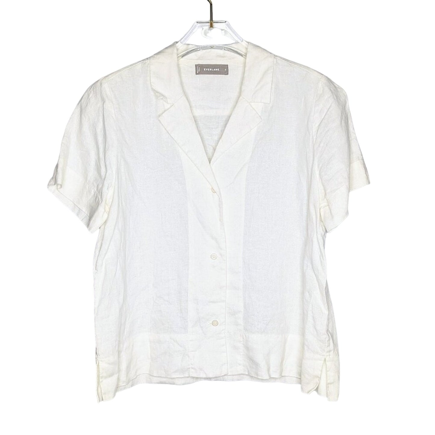 Everlane White The Notch Shirt Linen Short Sleeve Collared Button Up Size 6