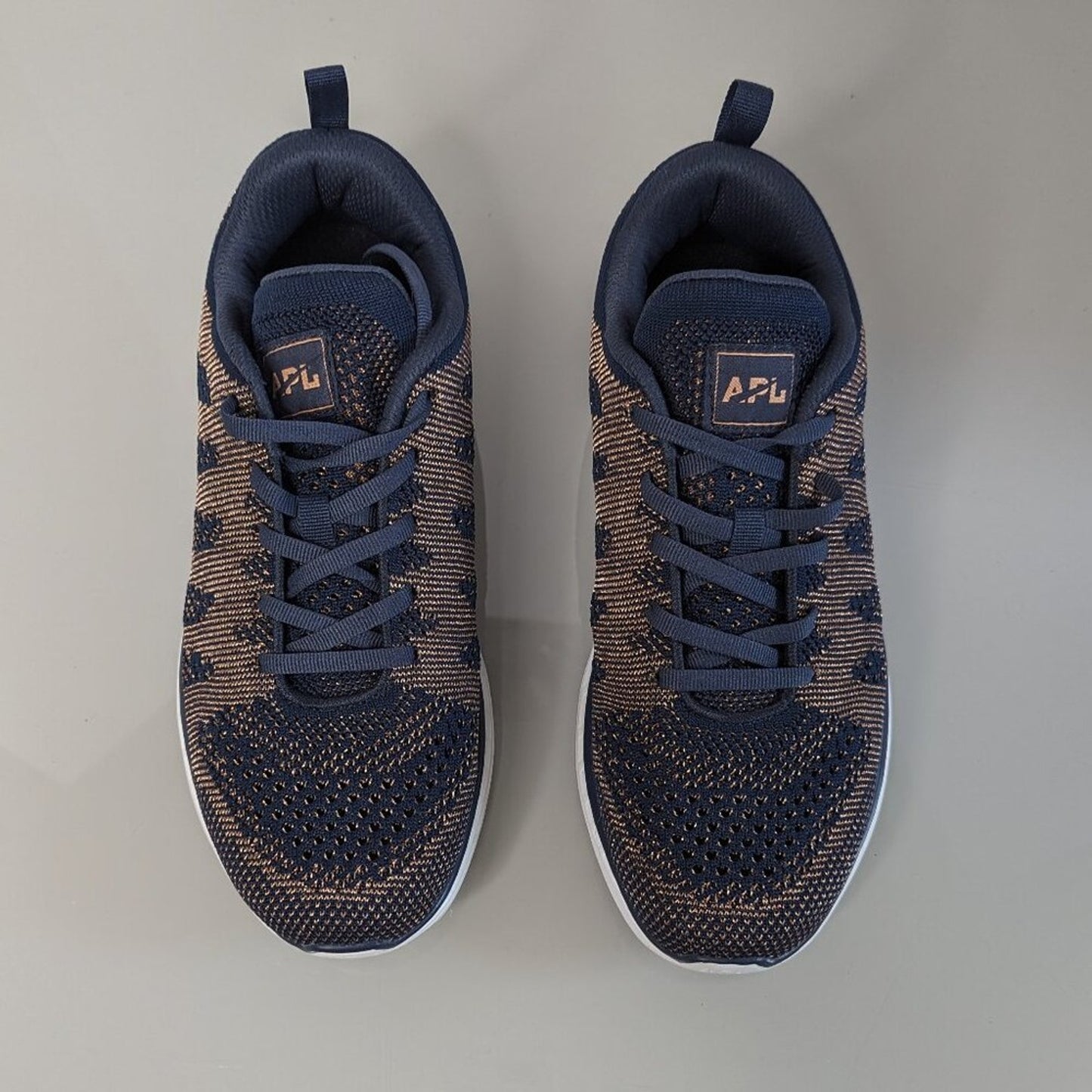 APL Techloom Pro Knit Woven Running Sneakers Midnight Blue Rose Gold Lace Up 9.5