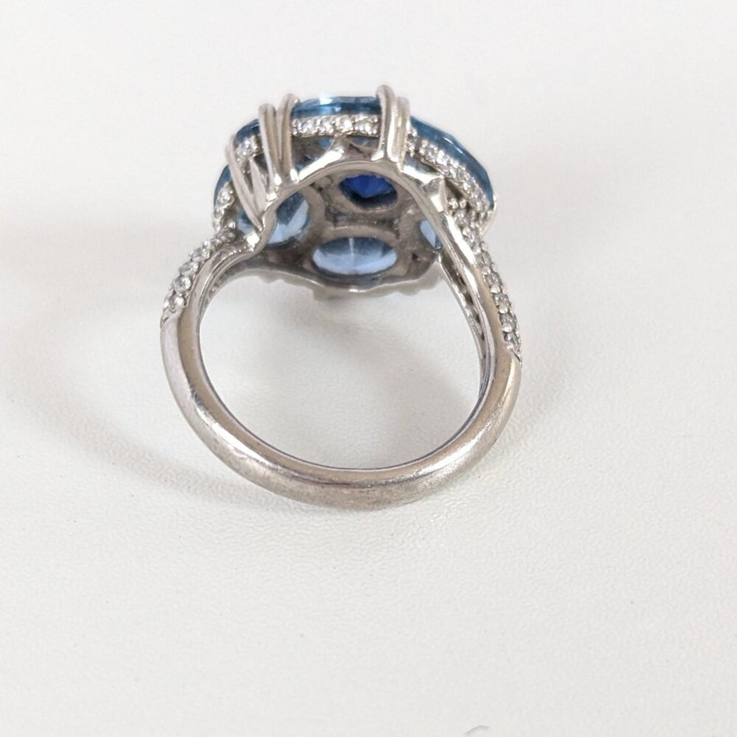 Jean Dousset Sterling Silver 925 Blue Topaz Flower Cocktail Ring Size 8