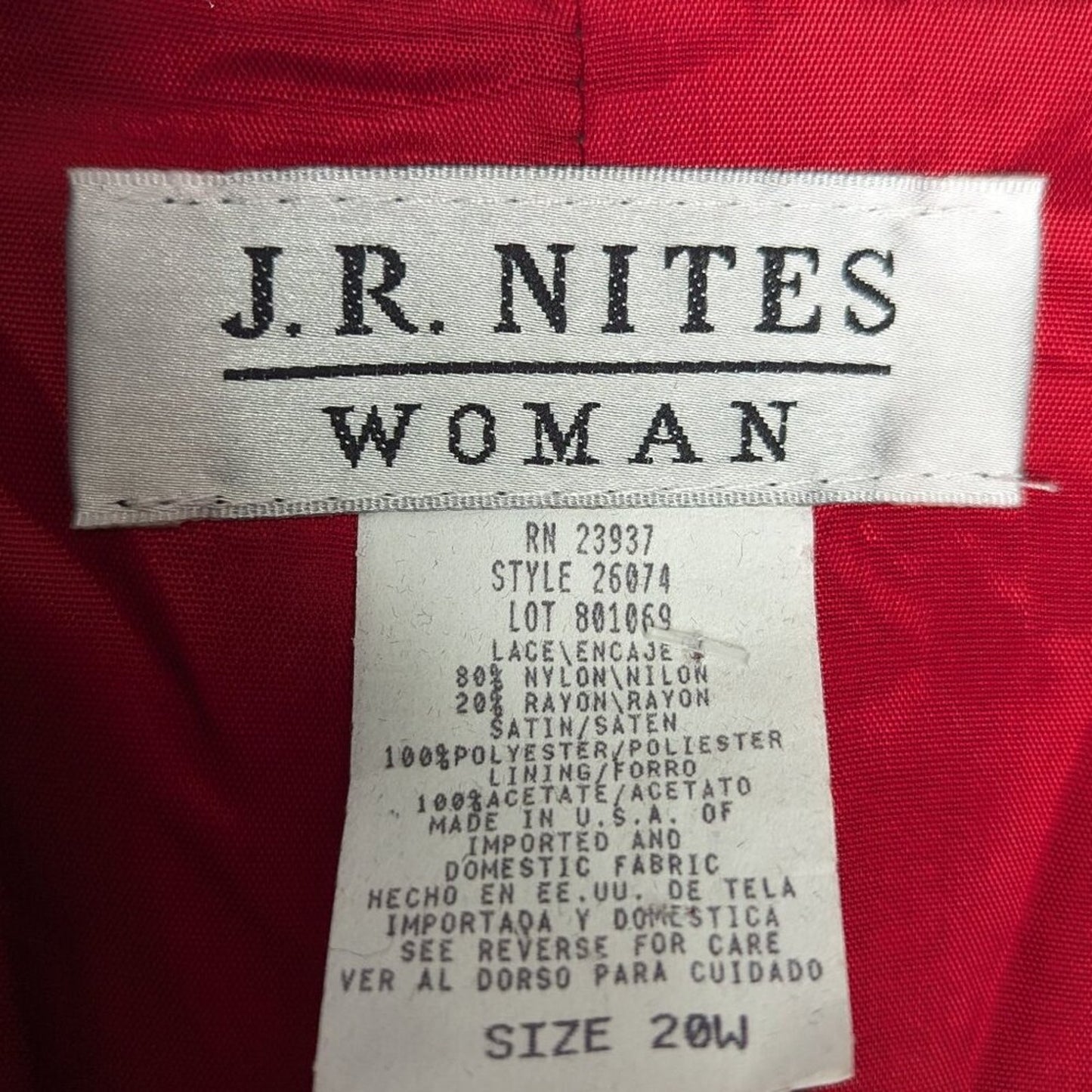 Vintage 90's JR Nites Red Black Lace Blazer Satin Trim Long Sleeve Goth Glam