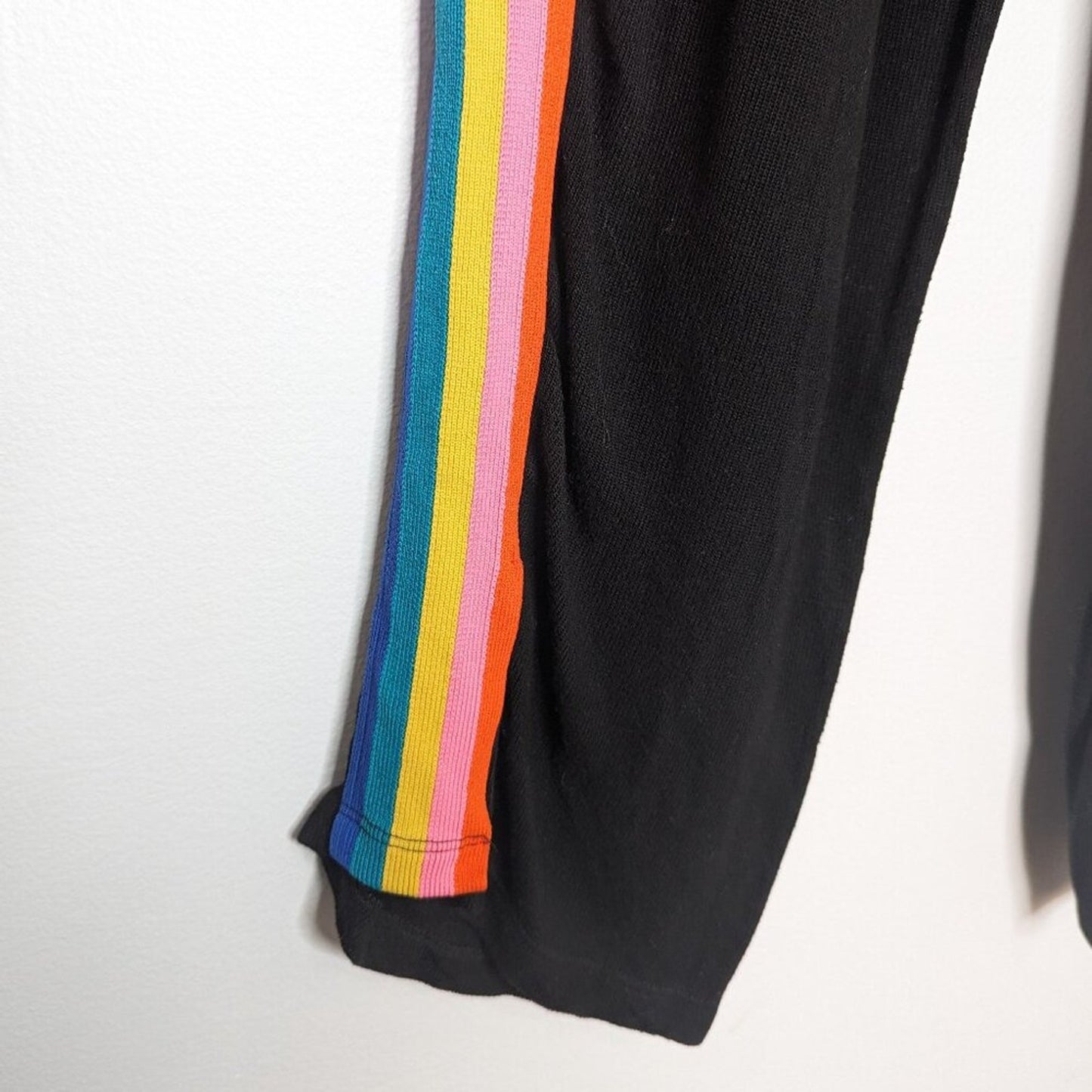 LNA Black Casual Cropped Lounge Pants Rainbow Side Leg Trim Elastic Waist Size S