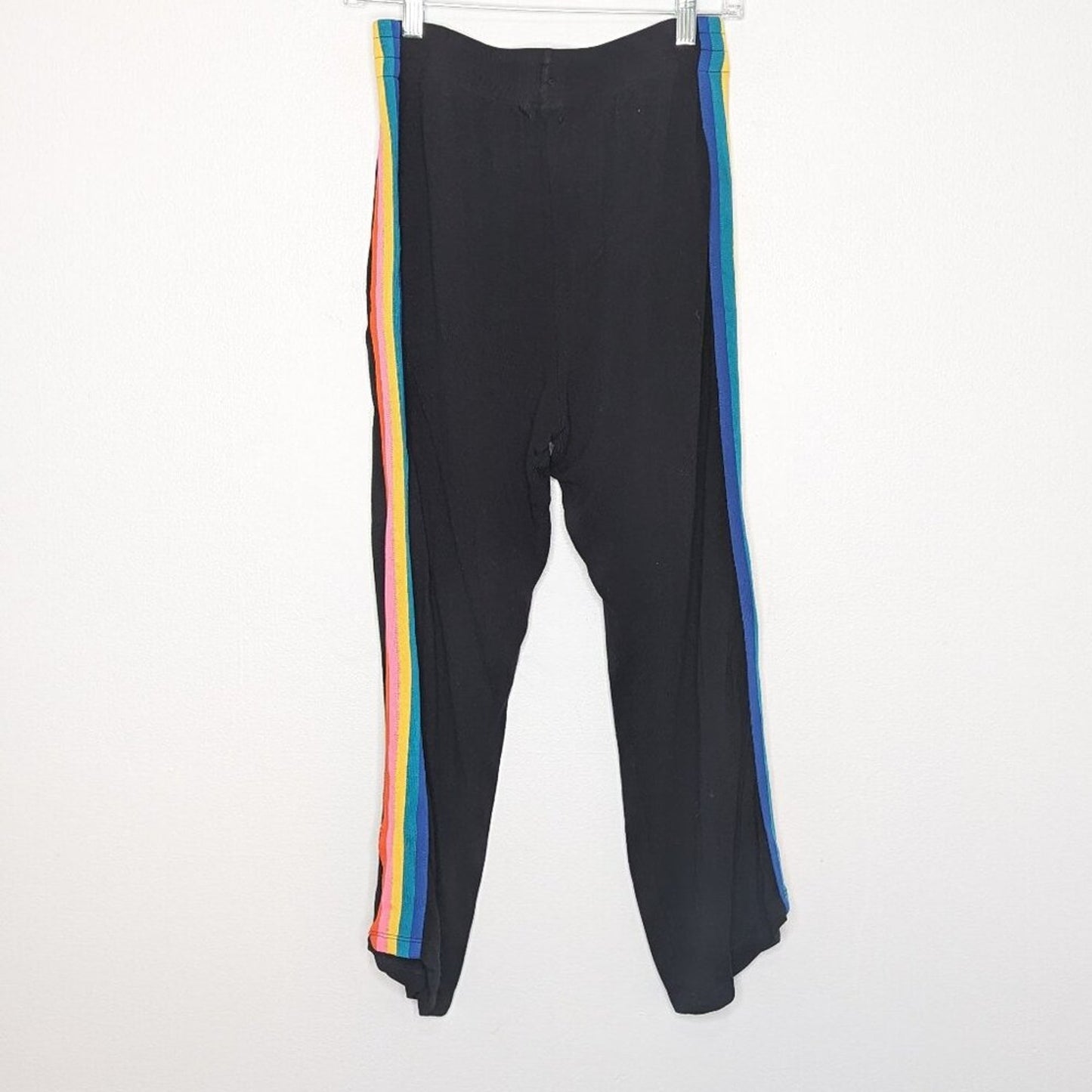 LNA Black Casual Cropped Lounge Pants Rainbow Side Leg Trim Elastic Waist Size S