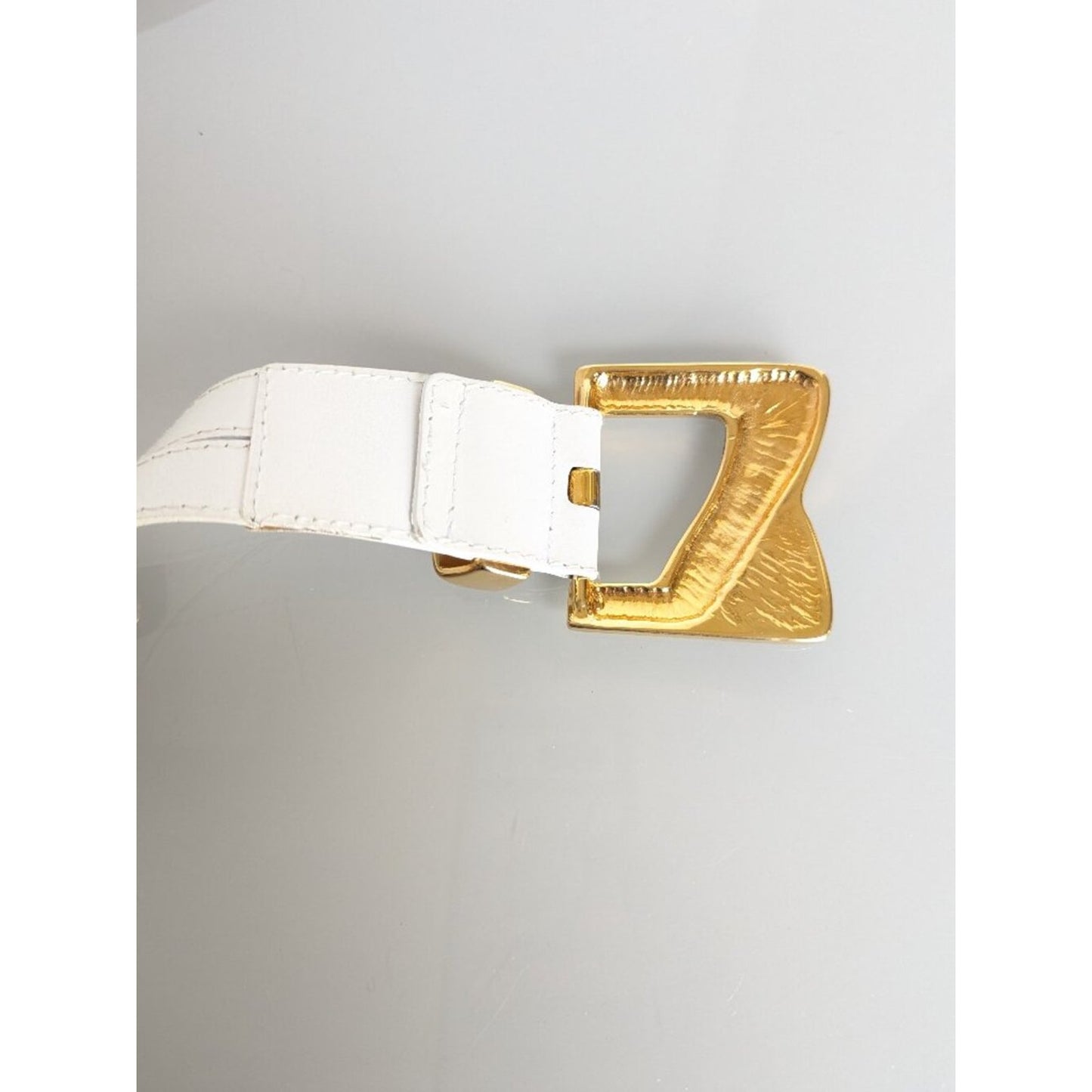 Escada Vintage Black And White Leather Belt Gold Tone Round Studs