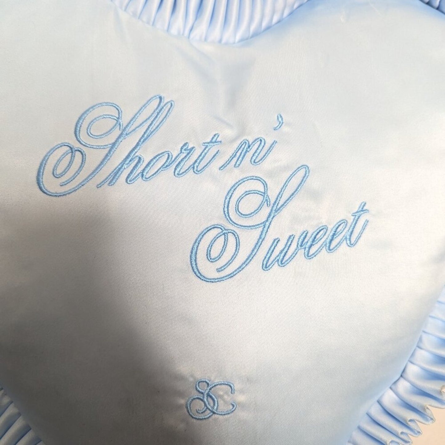 Sabrina Carpenter Light Blue Heart Shaped Short N Sweet Embroidered Ruffle Bag